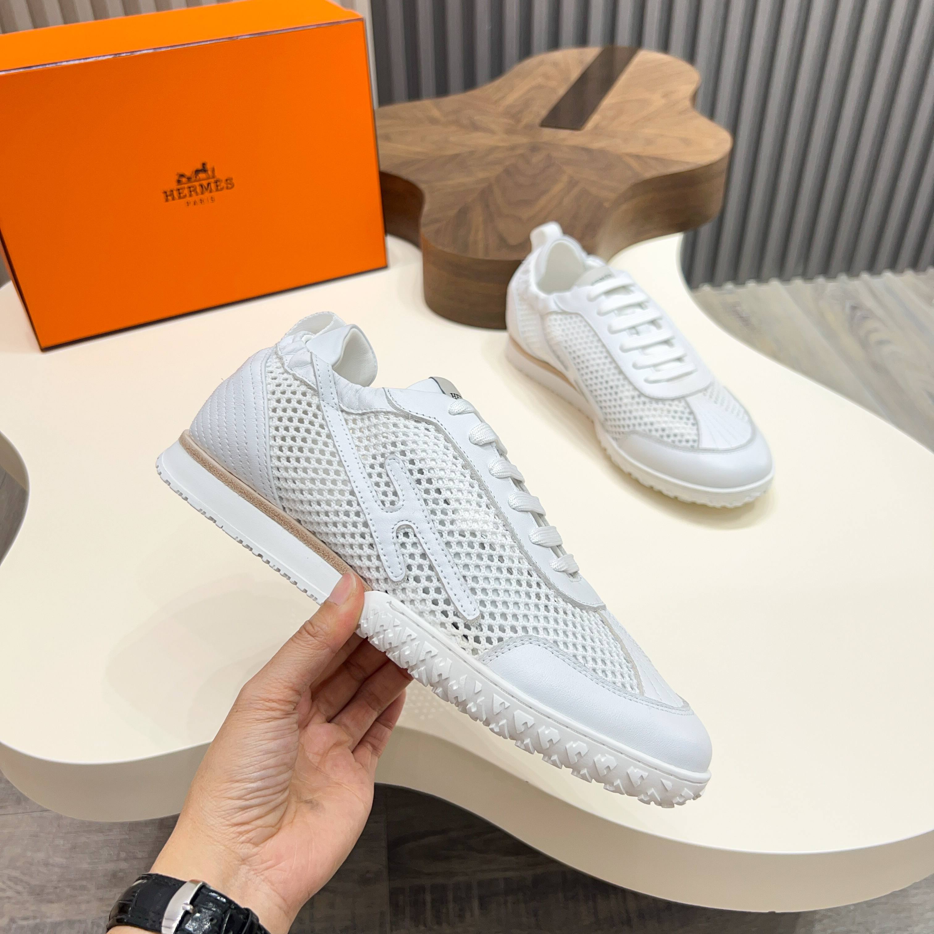 Hermès White Leather Sneakers with Perforated Design, Size 39-44 3 a1744899390463 7486