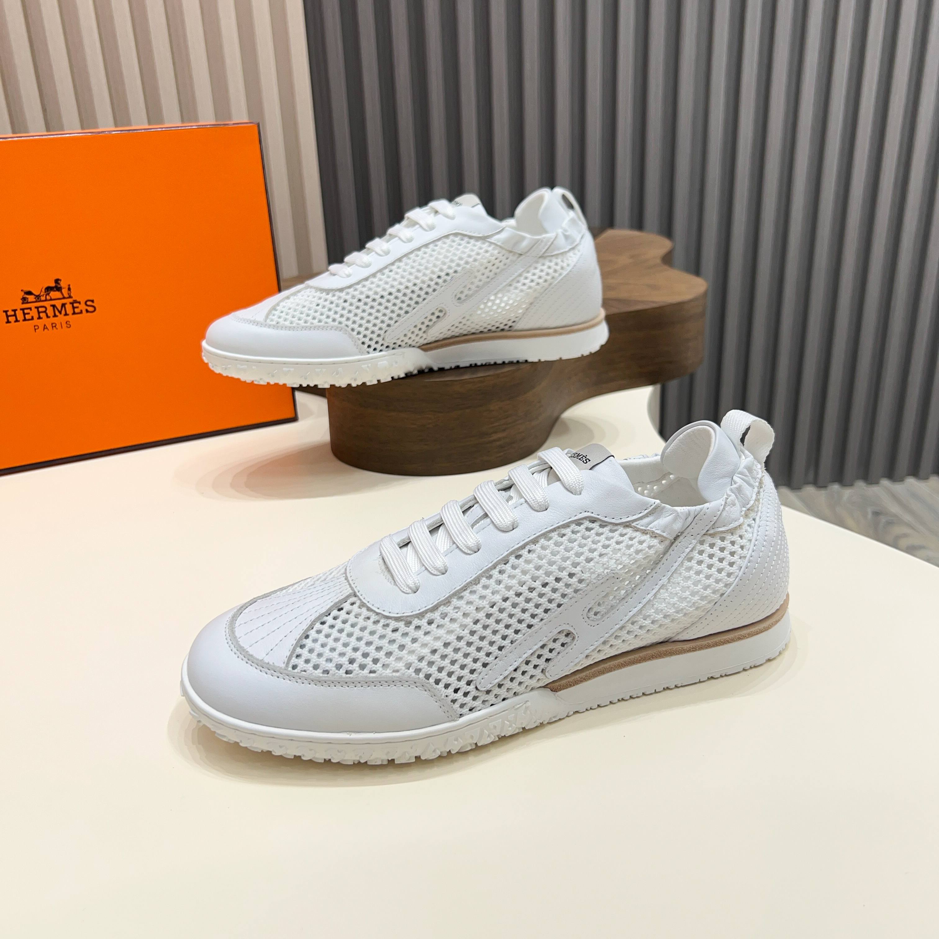 Hermès White Leather Sneakers with Perforated Design, Size 39-44 10 a1744899390569 0312