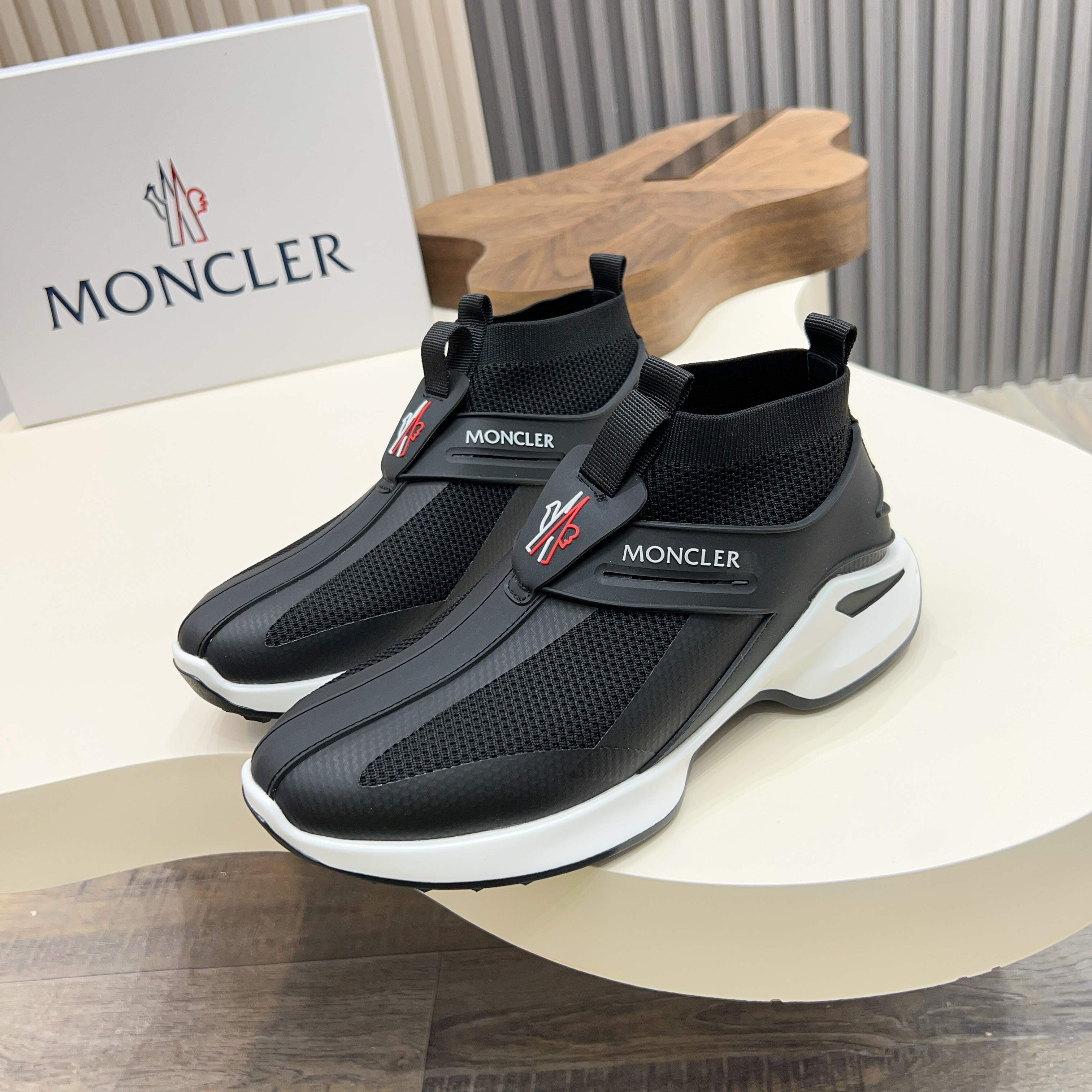 Moncler Men's Black Knit Lace-Up Sneakers, Comfortable & Slip-Resistant 2 a1745122909558 3343