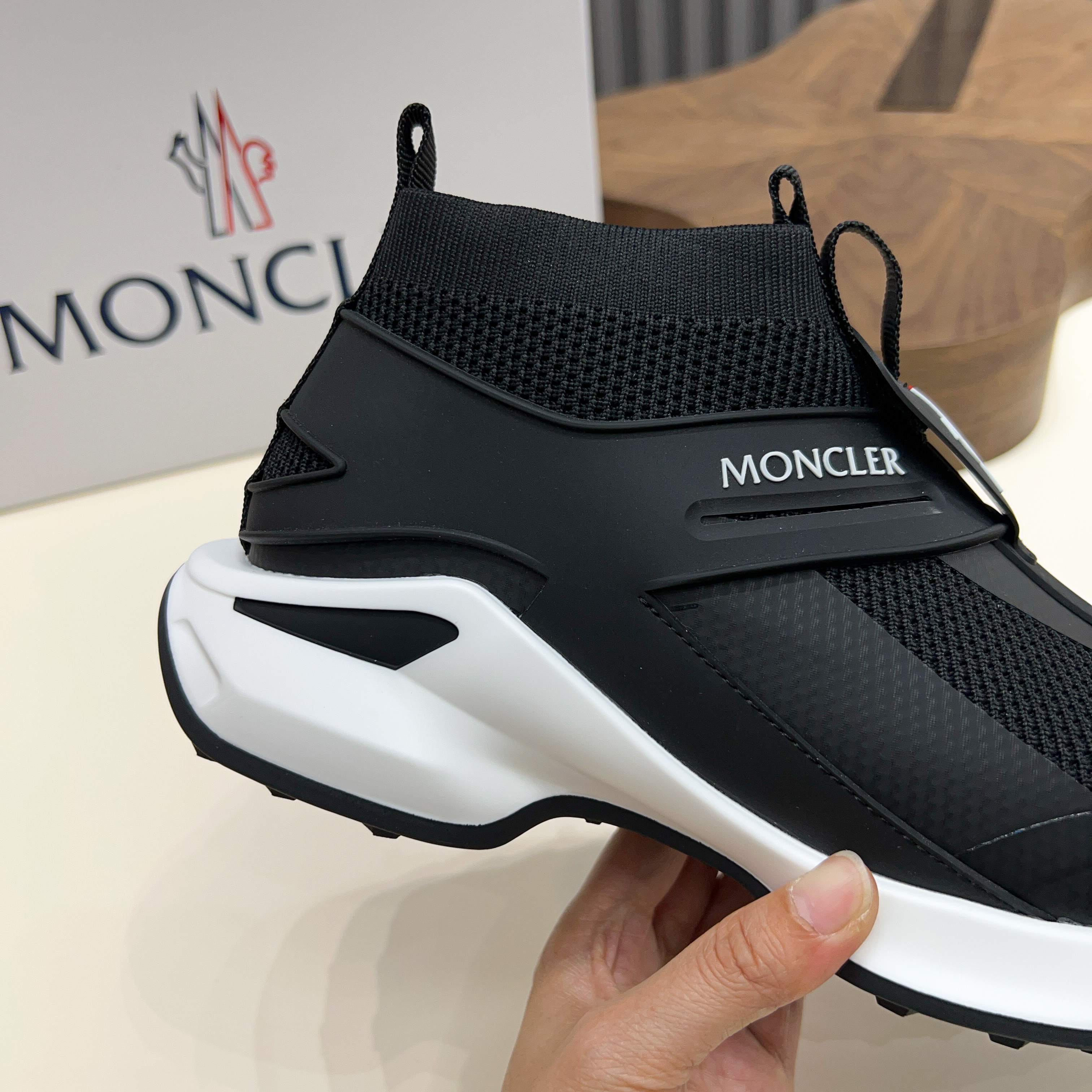 Moncler Men's Black Knit Lace-Up Sneakers, Comfortable & Slip-Resistant 7 a1745122911411 3543