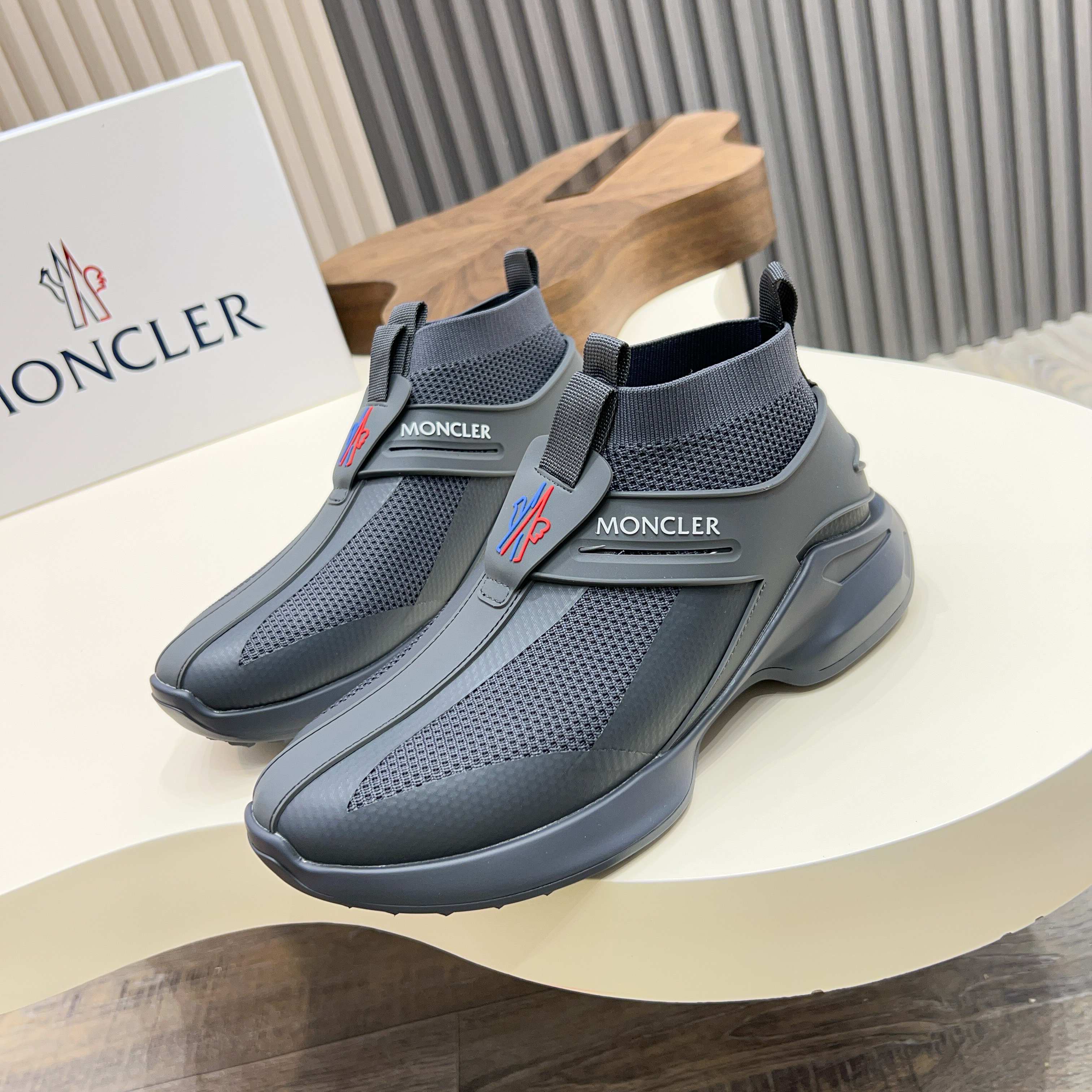 Moncler Men's Gray Knit Slip-On Sneakers - Comfort & Style 1 Moncler Men's Gray Knit Slip-On Sneakers - Comfort & Style