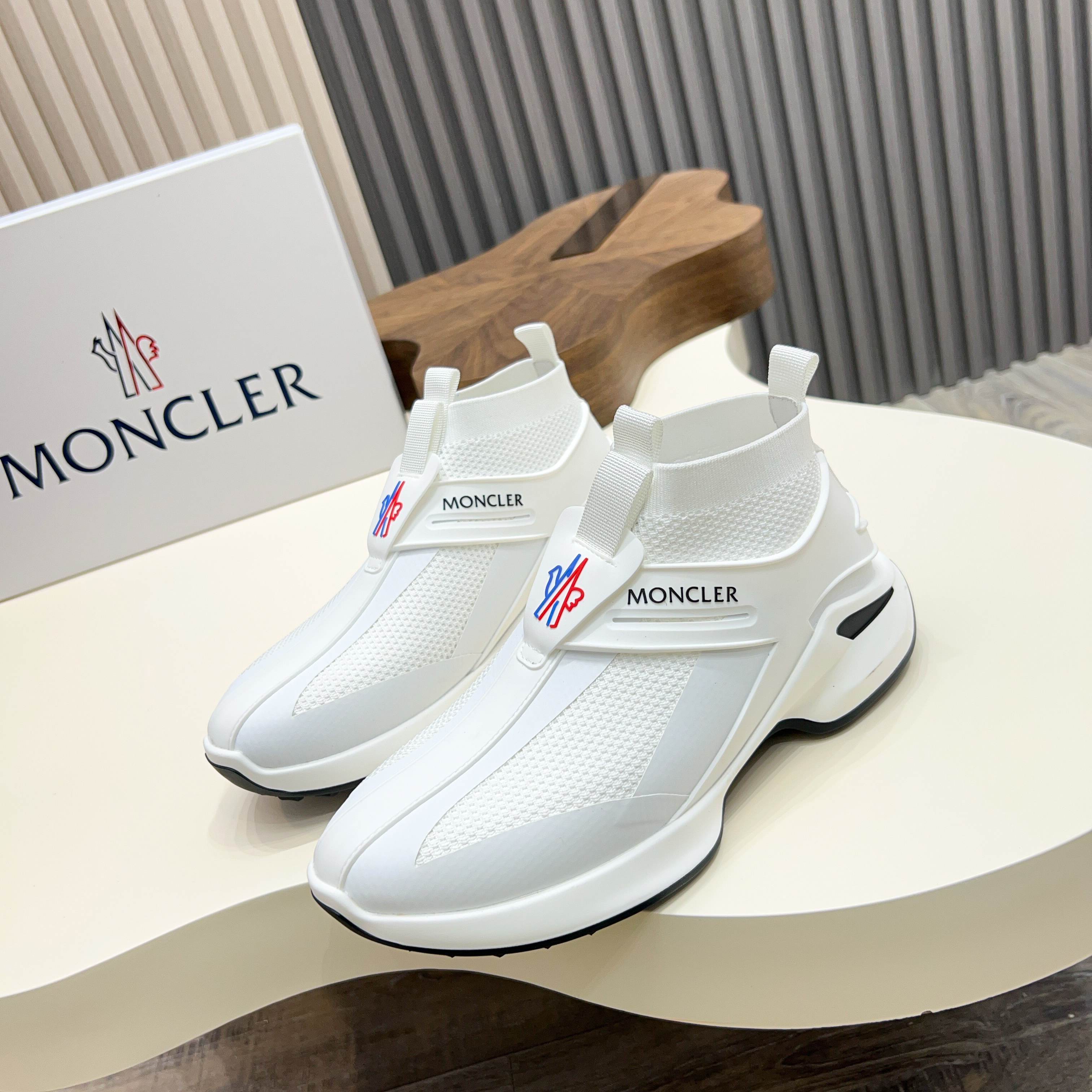 Moncler Men's White Knit Lace-Up Sneakers: Comfortable & Stylish, Sizes 39-44 1 Moncler Men's White Knit Lace-Up Sneakers: Comfortable & Stylish, Sizes 39-44