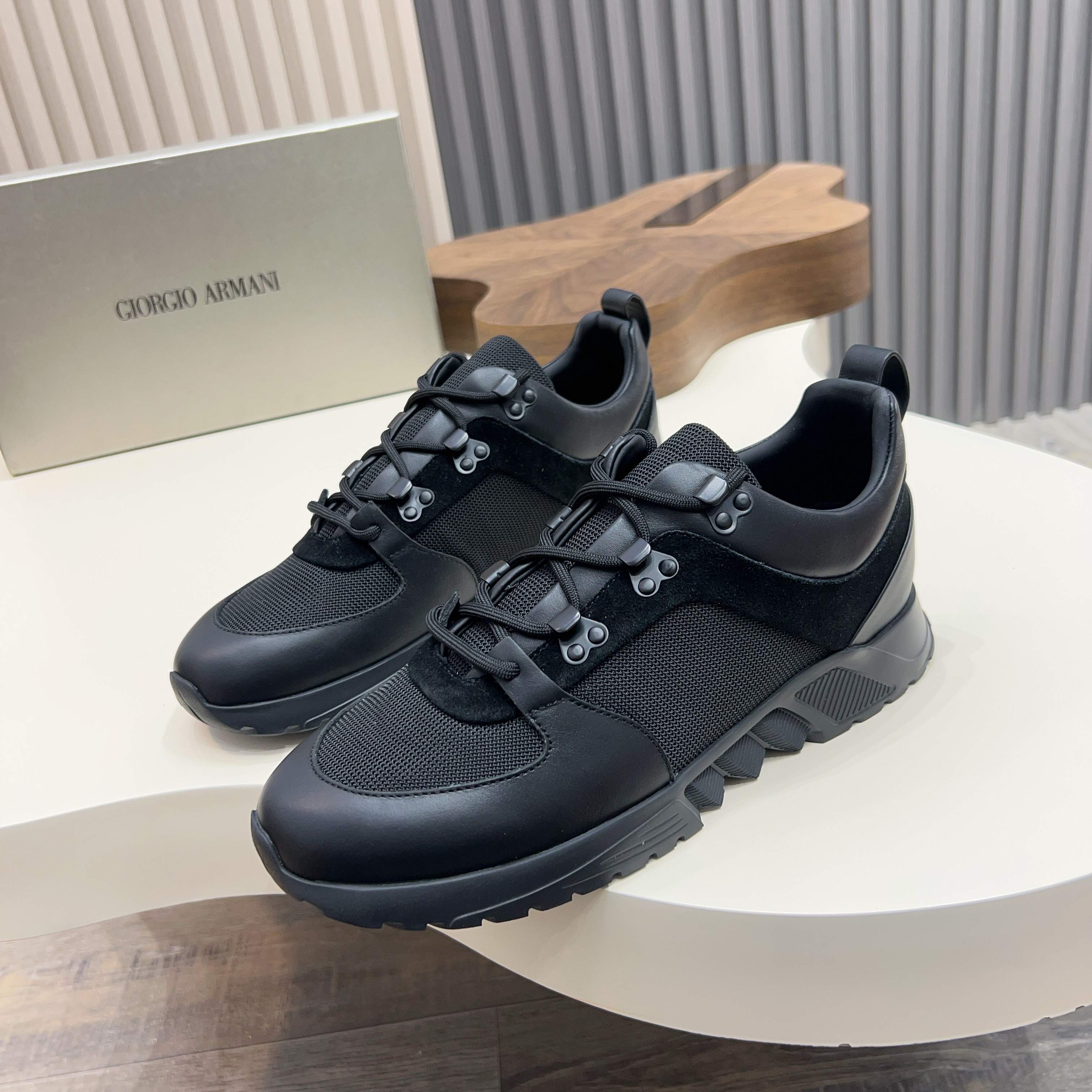 Giorgio Armani Men's Black Leather and Suede Lace-Up Casual Shoes 1 Giorgio Armani Men's Black Leather and Suede Lace-Up Casual Shoes
