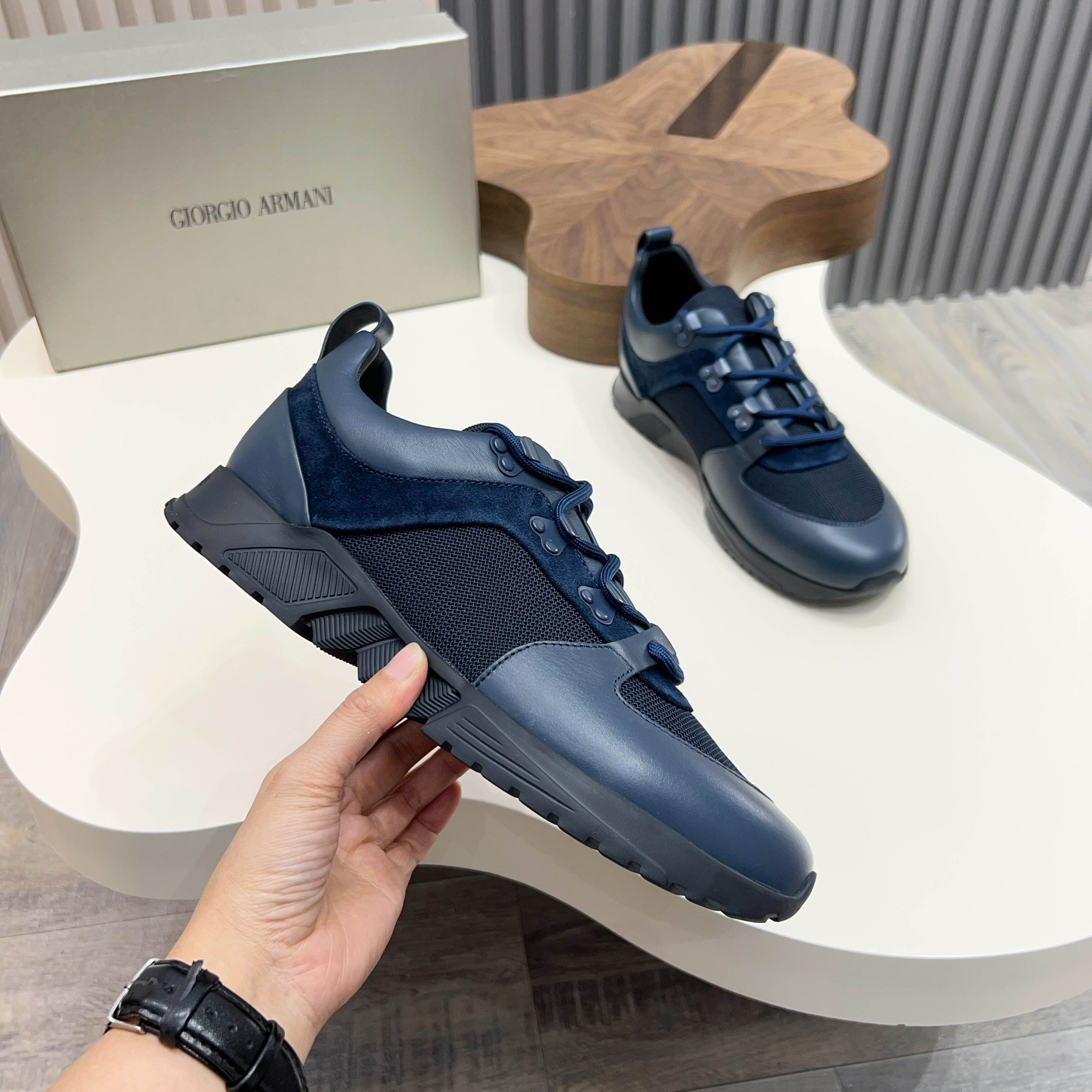 Giorgio Armani Men's Blue Leather & Suede Lace-Up Fashion Sneakers 3 a1745154537740 7460