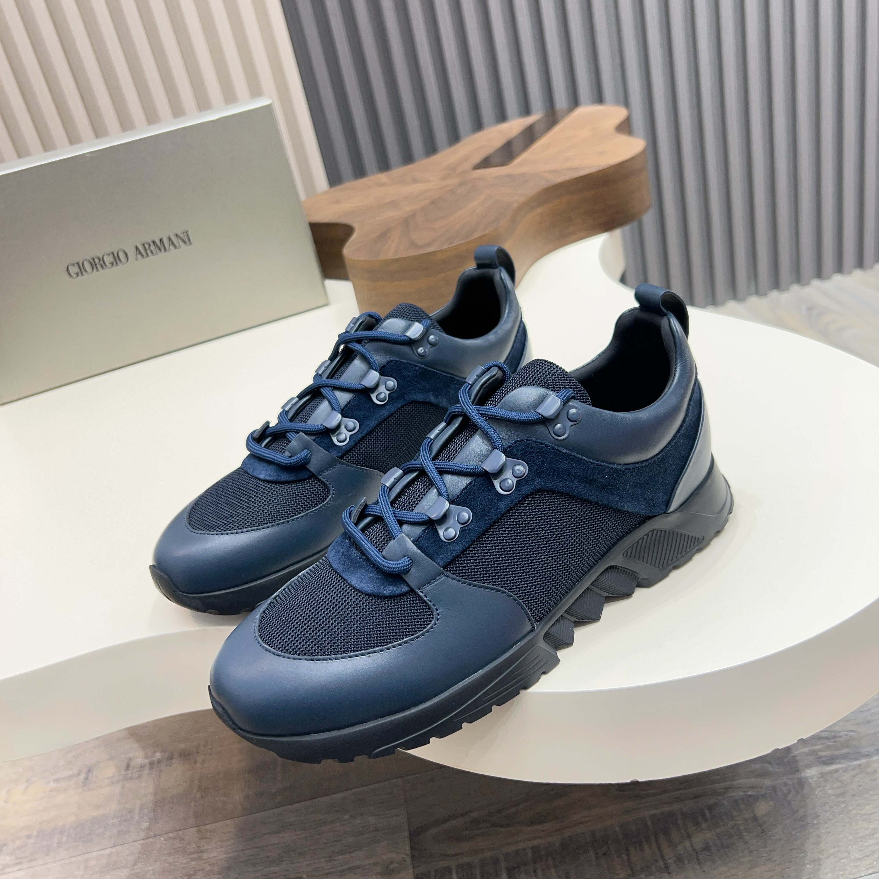 Giorgio Armani Men's Blue Leather & Suede Lace-Up Fashion Sneakers 2 a1745154537824 2803