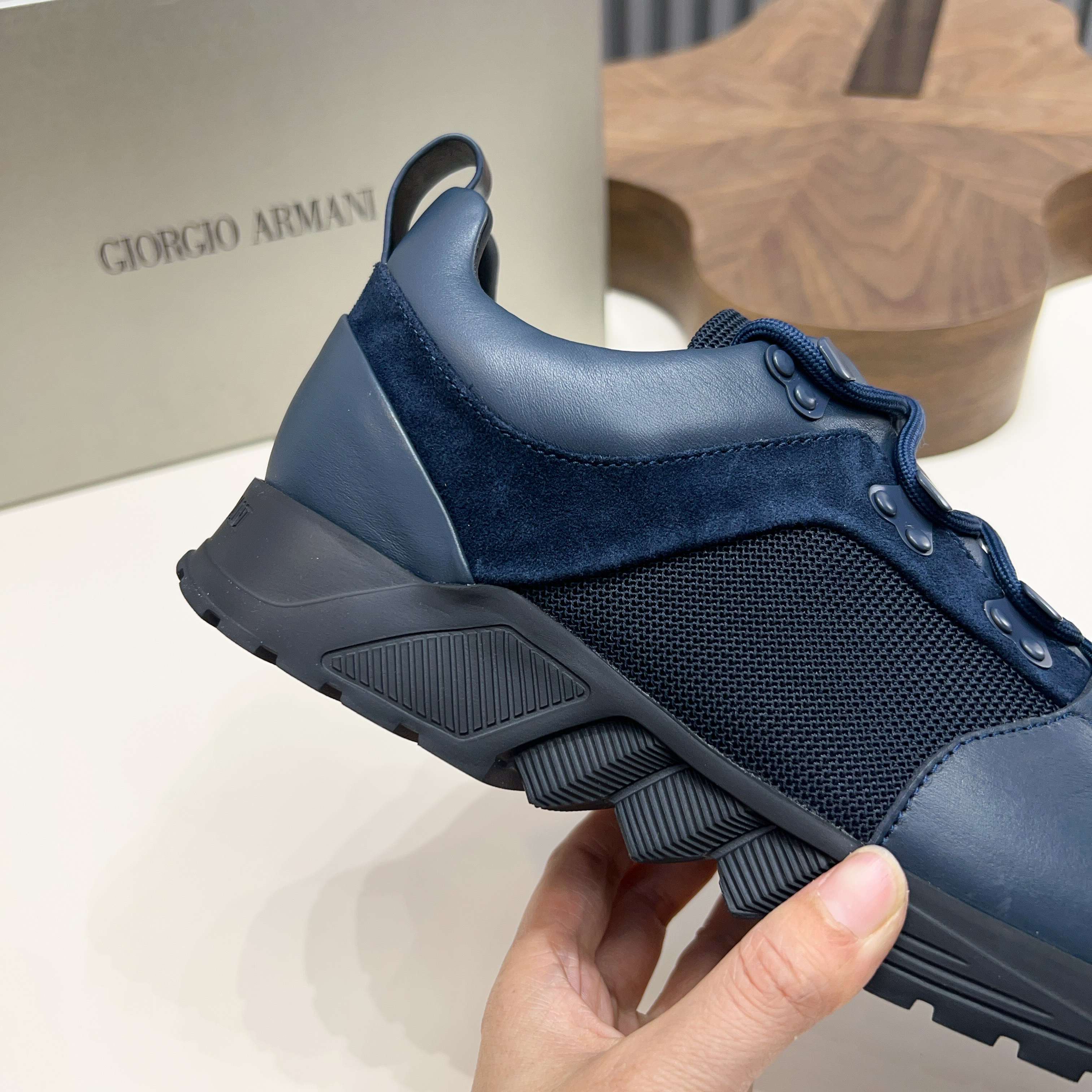 Giorgio Armani Men's Blue Leather & Suede Lace-Up Fashion Sneakers 8 a1745154542344 3001