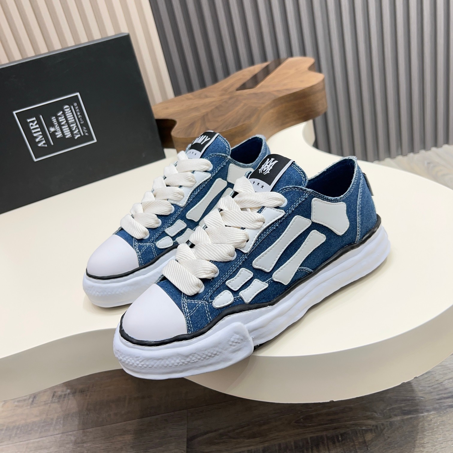 Amiri Sunset Skate Sneakers - Denim Low Top Shoes with Skeleton Applique 2 a1745154764258 3434