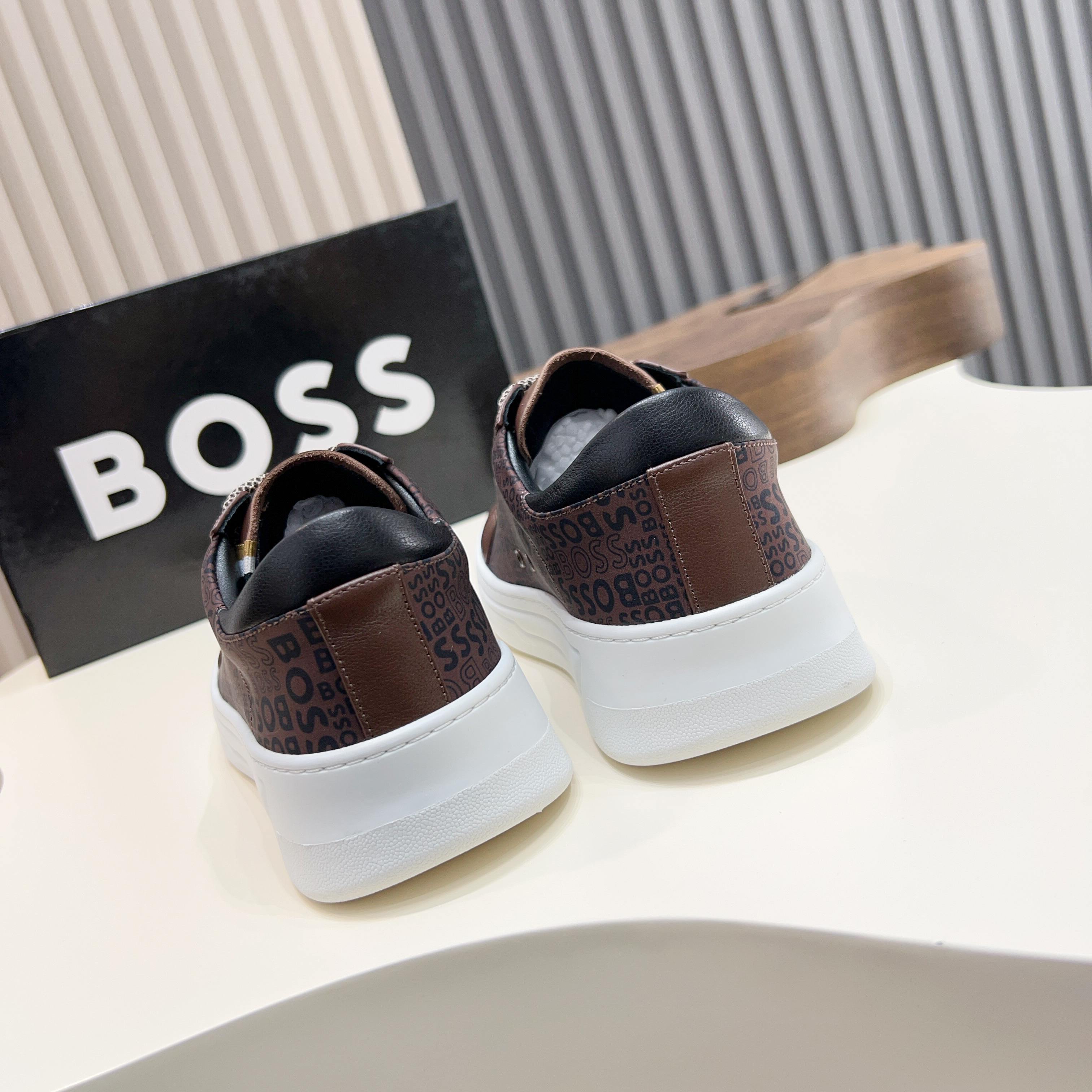 BOSS Men's Brown Leather Low Top Sneakers Comfortable Breathable Shoes 4 a1745625409973 8706