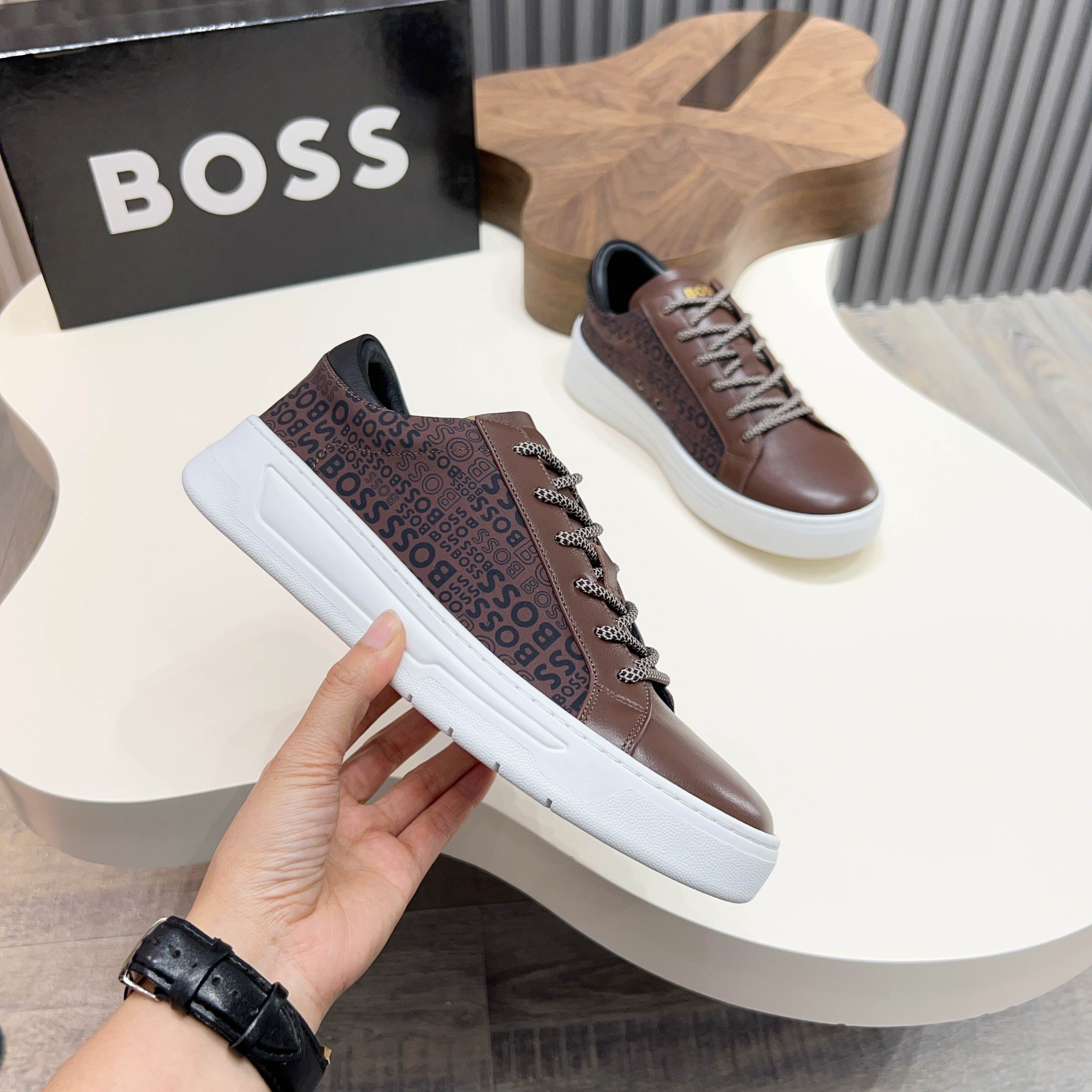 BOSS Men's Brown Leather Low Top Sneakers Comfortable Breathable Shoes 3 a1745625410151 1178