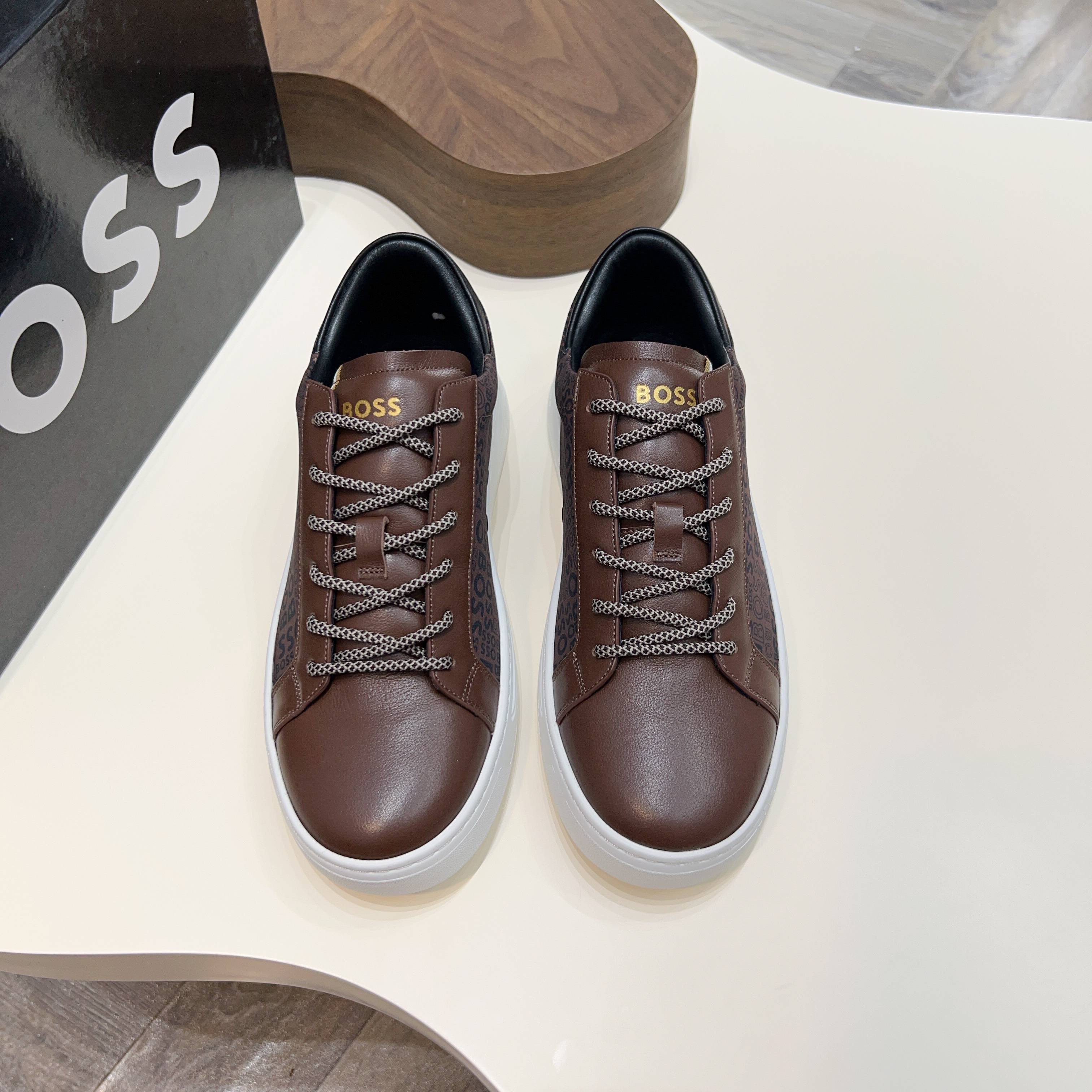 BOSS Men's Brown Leather Low Top Sneakers Comfortable Breathable Shoes 6 a1745625410169 6160