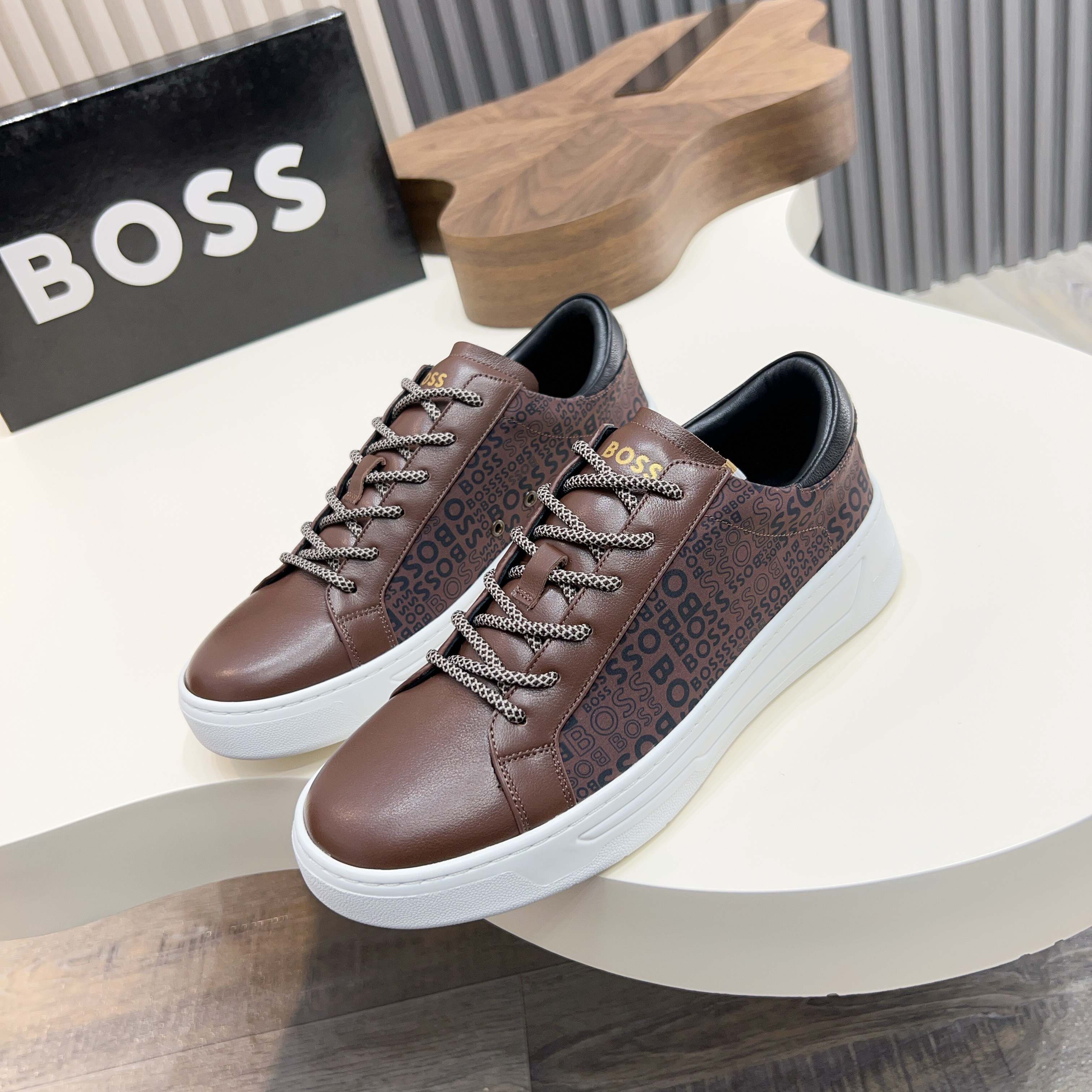 BOSS Men's Brown Leather Low Top Sneakers Comfortable Breathable Shoes 2 a1745625410452 4450