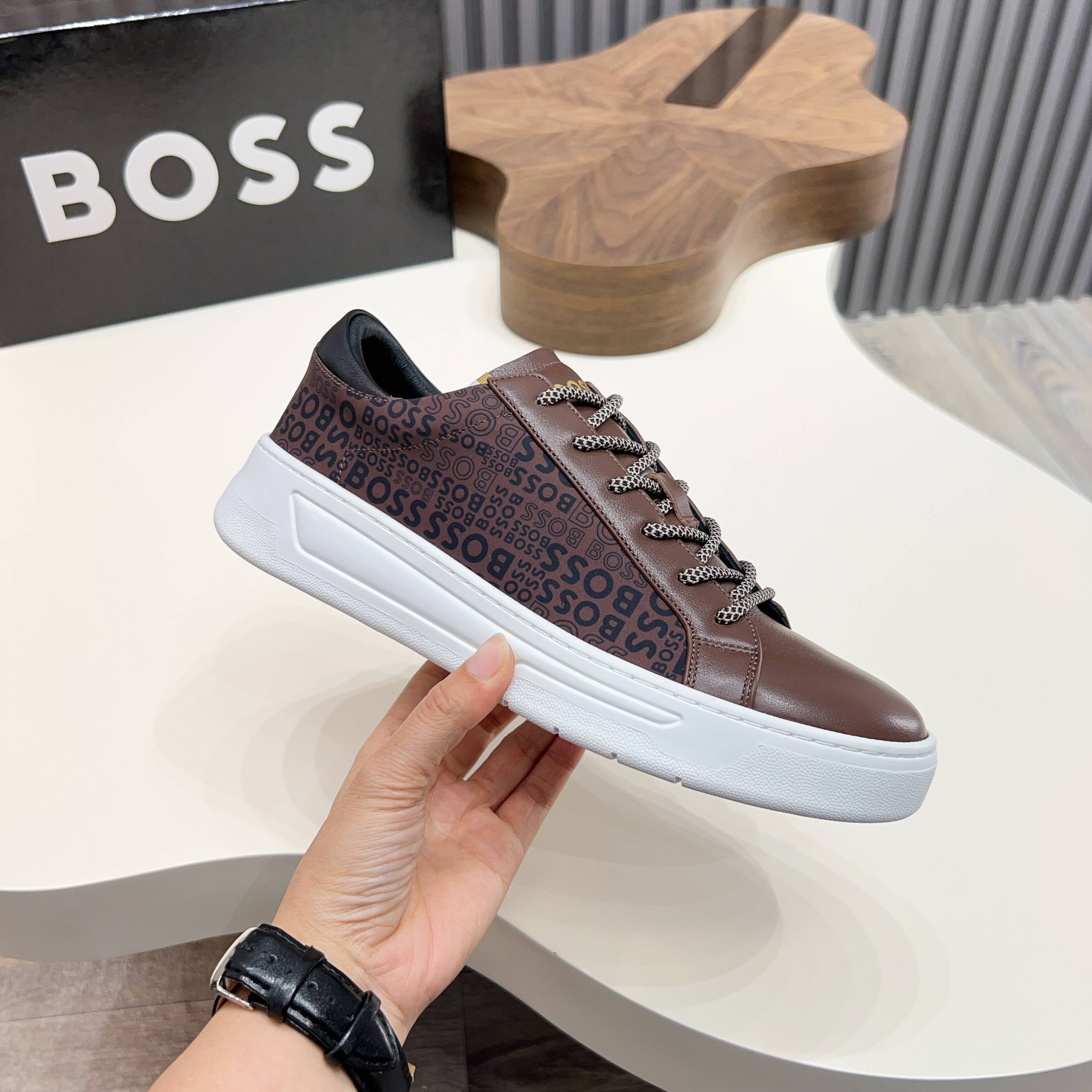 BOSS Men's Brown Leather Low Top Sneakers Comfortable Breathable Shoes 9 a1745625412454 6080