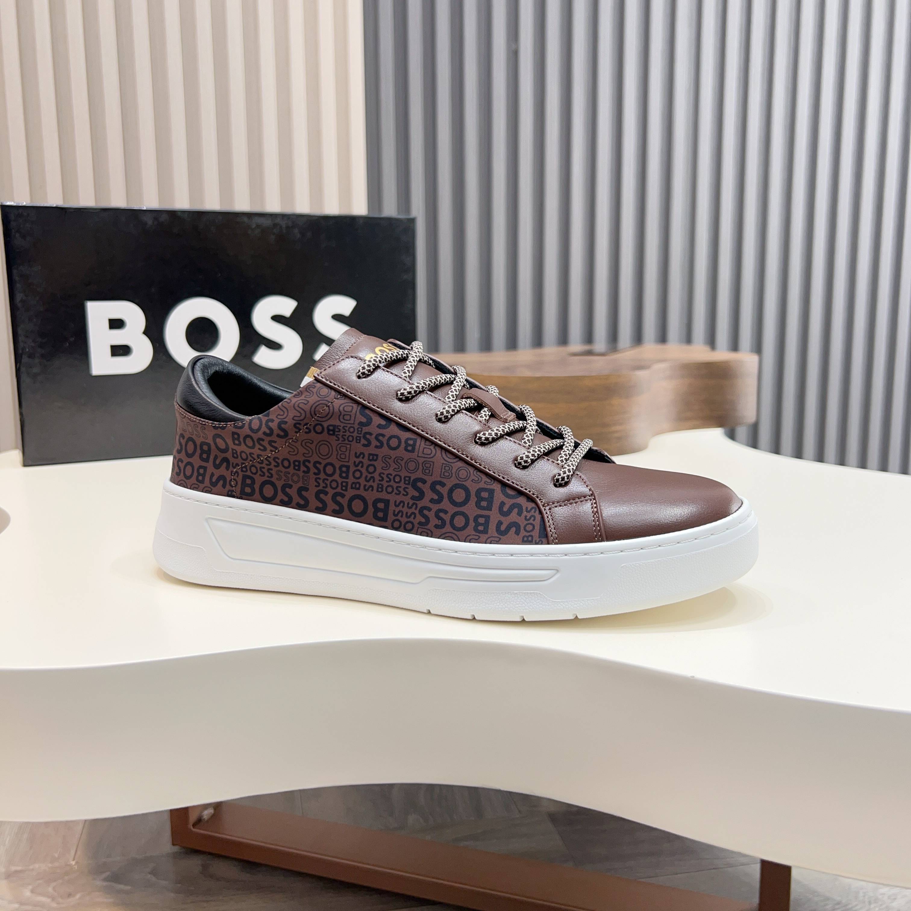 BOSS Men's Brown Leather Low Top Sneakers Comfortable Breathable Shoes 8 a1745625412677 8168