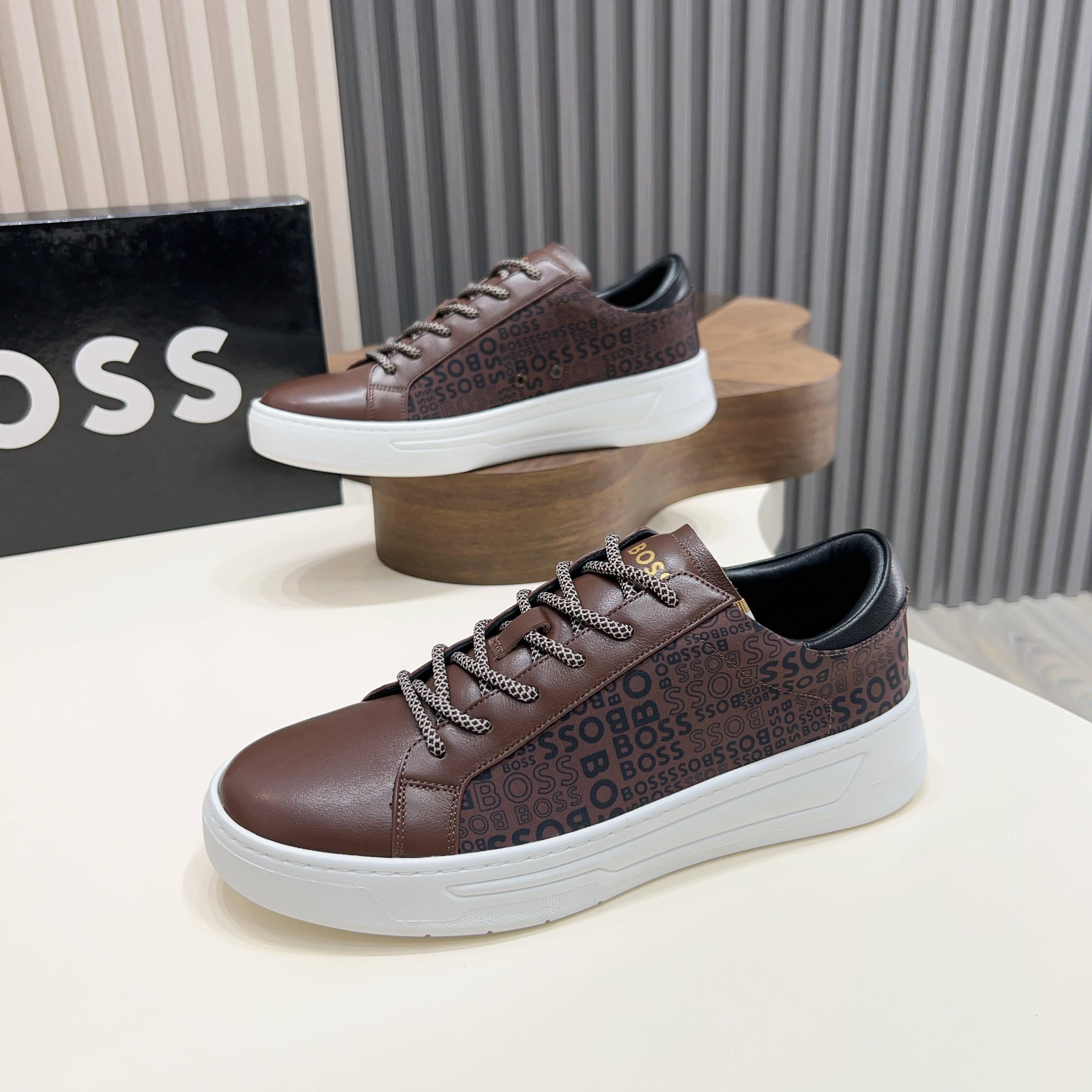 BOSS Men's Brown Leather Low Top Sneakers Comfortable Breathable Shoes 7 a1745625412702 5507