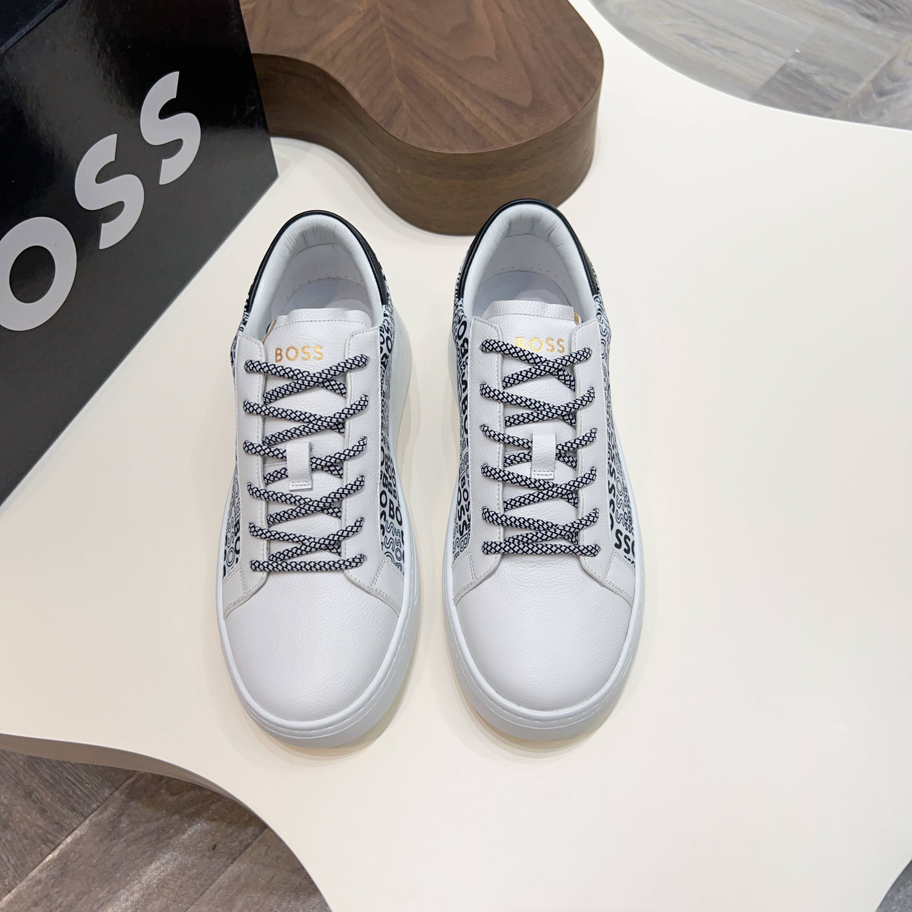 Hugo Boss Men's White Leather Sneaker with Logo Print - Comfort & Style 10 a1745625429068 0675