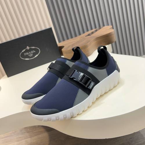 Prada Men's Navy Nylon Fabric Sneakers With Adjustable Metal Buckle 1 Prada Men's Navy Nylon Fabric Sneakers With Adjustable Metal Buckle