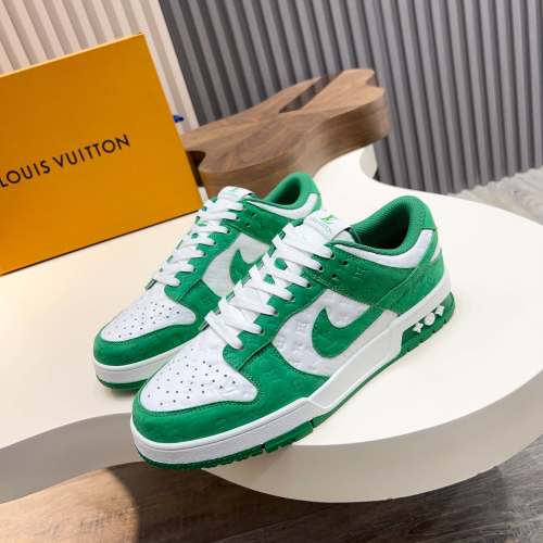 L.V X Nike Low-Top Sneakers, Green and White Leather, Size 39-44