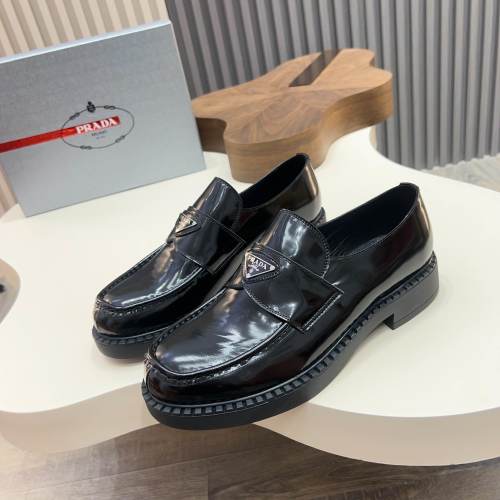 Prada Black Leather Loafers with Logo Detail