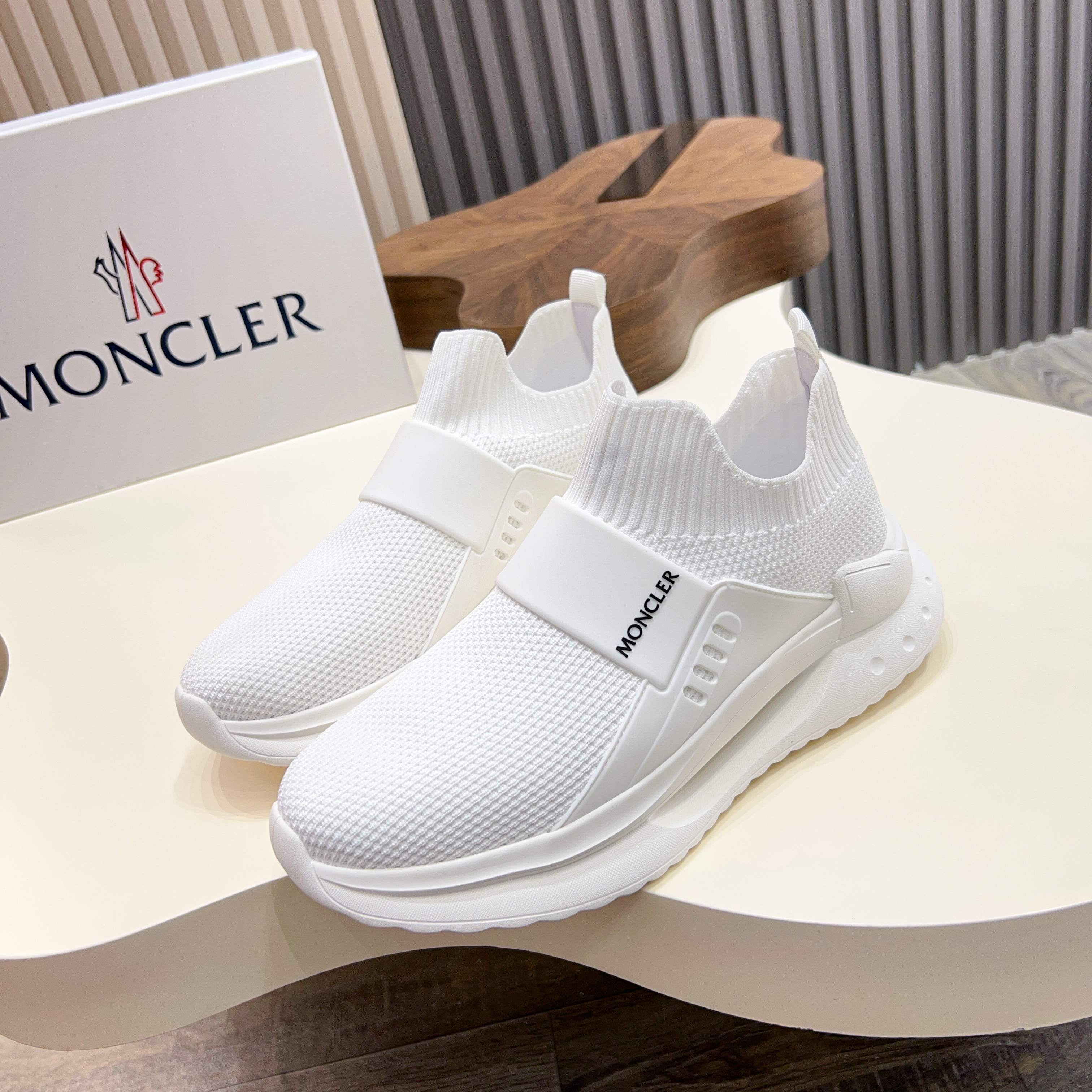 Moncler Men's White Knit Slip-On Sneakers - Comfort & Style Combined