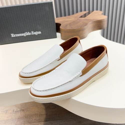Ermenegildo Zegna Garonne Flex White Leather Slip-On Loafers
