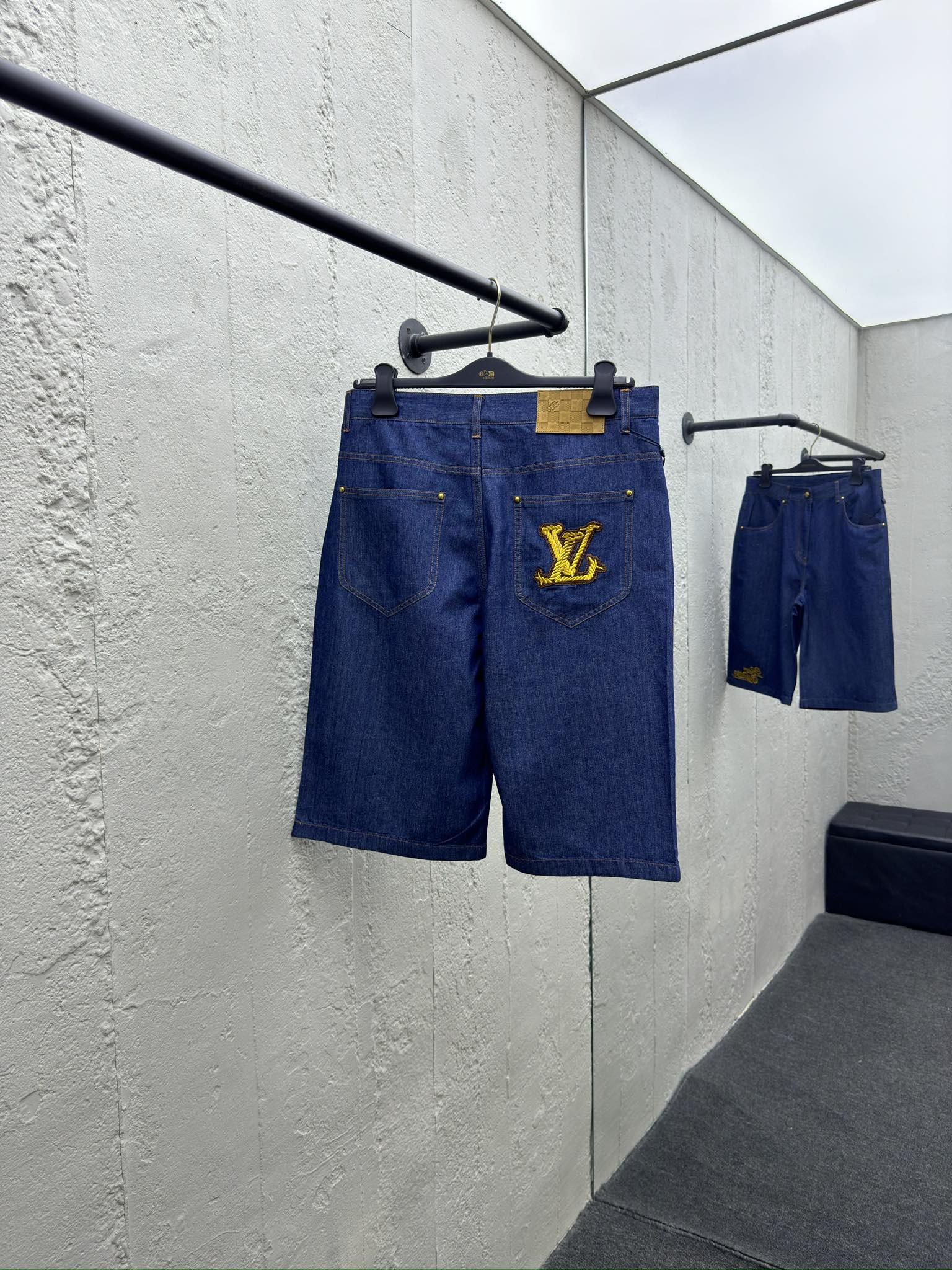 LOUIS VUITTON 绳索签名字母刺绣牛仔短裤 2