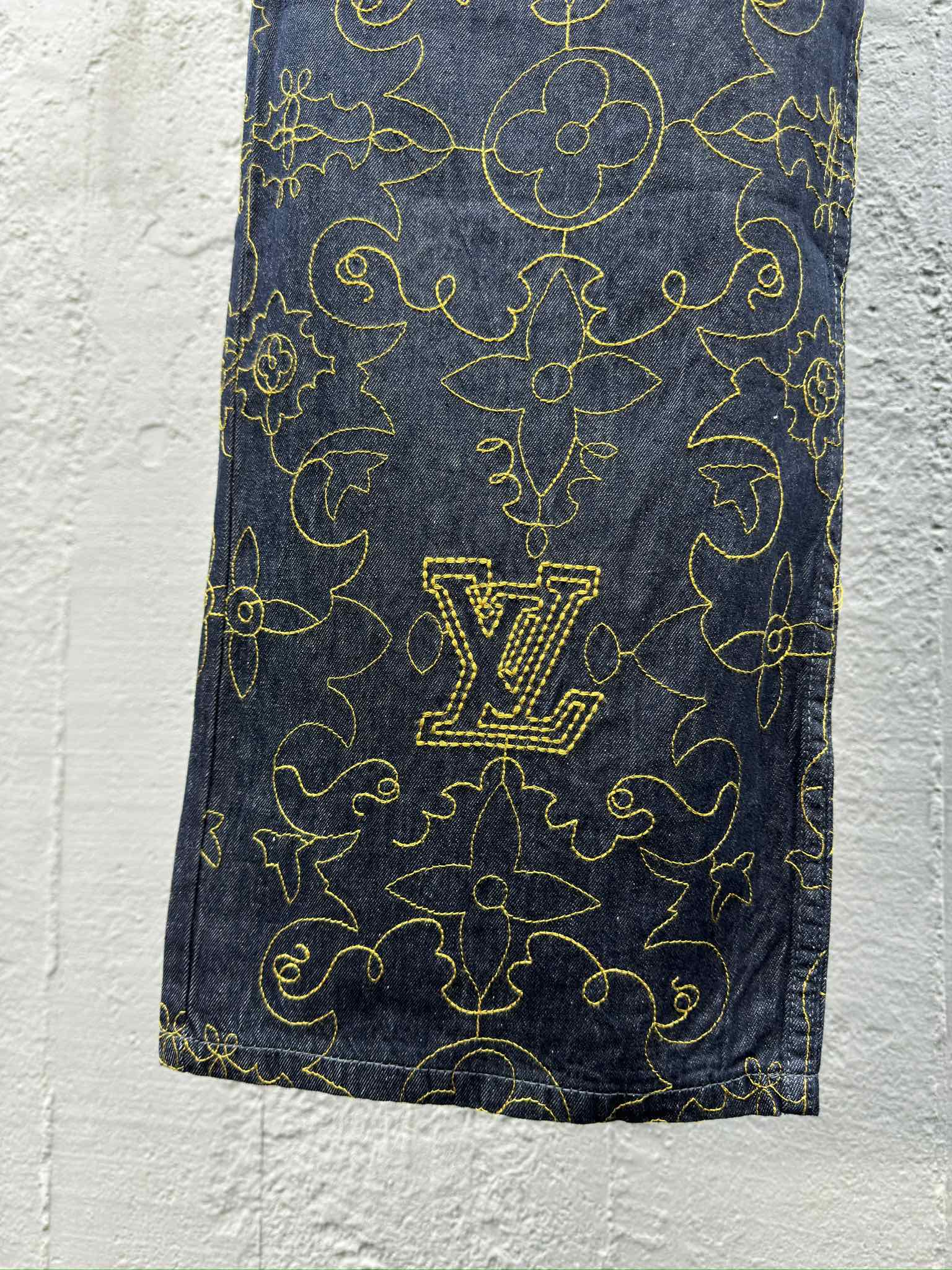 LOUIS VUITTON 蔓藤刺绣花纹缝线牛仔裤 6