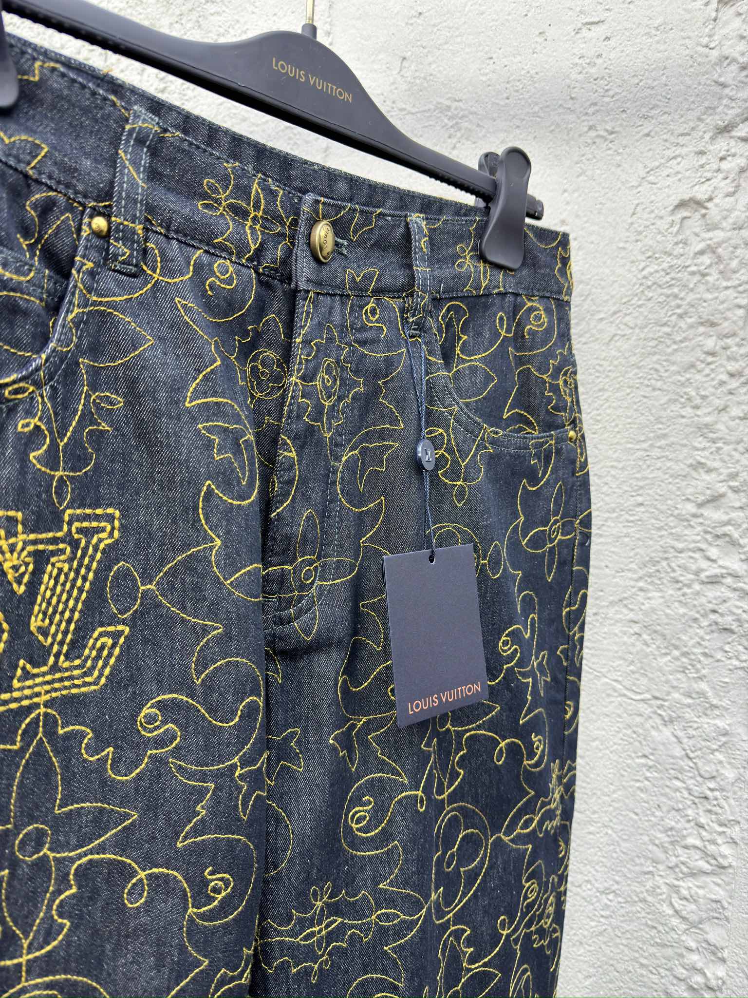 LOUIS VUITTON 蔓藤刺绣花纹缝线牛仔裤 8