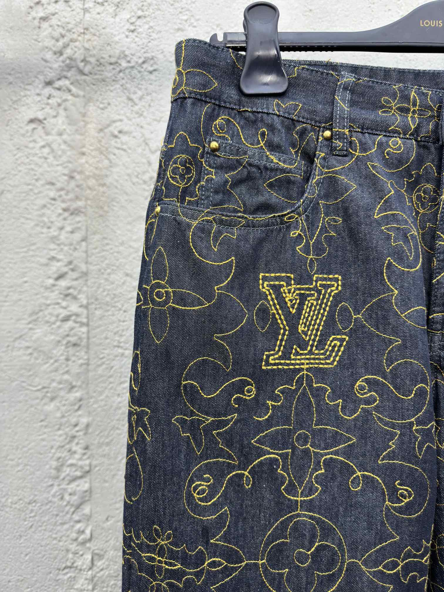 LOUIS VUITTON 蔓藤刺绣花纹缝线牛仔裤 4