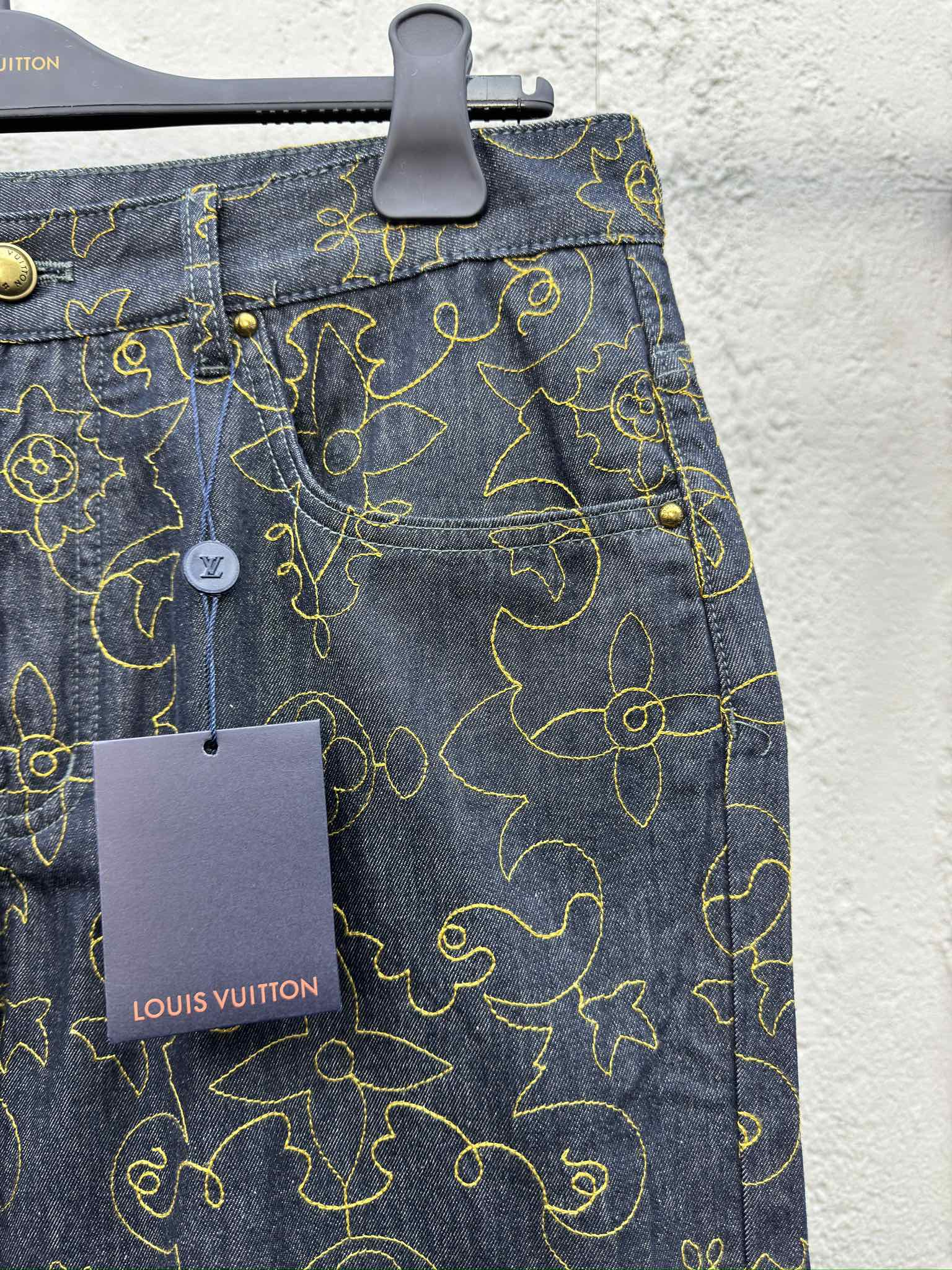 LOUIS VUITTON 蔓藤刺绣花纹缝线牛仔裤 5