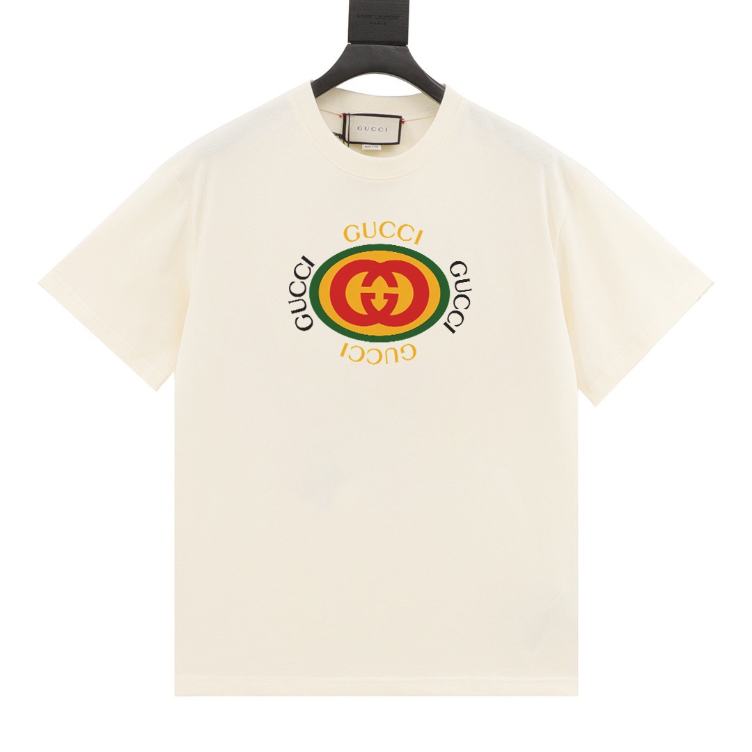 Camiseta de manga corta Gucci/Gucci 24ss con logo circular estampado, cuello redondo. Tela: algodón peinado doble hilo …