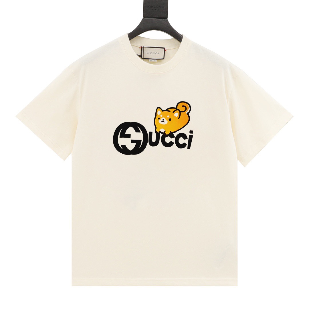 Camiseta de manga corta Gucci/Gucci 21ss con estampado de logo de gato. Tejido de 260g, ribete hecho con la misma tela …