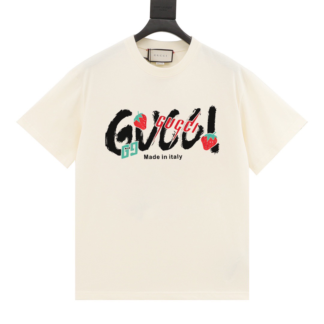 Gucci Odzież T-Shirt Kolor moreli Czarny Drukowanie Unisex Kolekcja wiosenno-letnia Fashion Krótki rękaw
