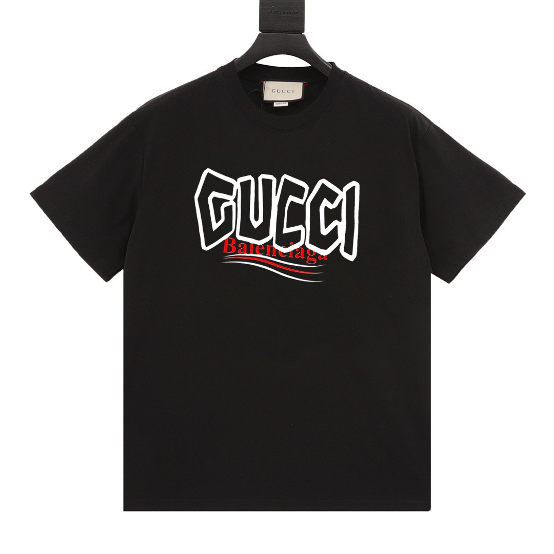 Camiseta de manga corta Gucci/Gucci 24ss con logo de colaboración estampado, cuello redondo. Fusión de elementos de pri…