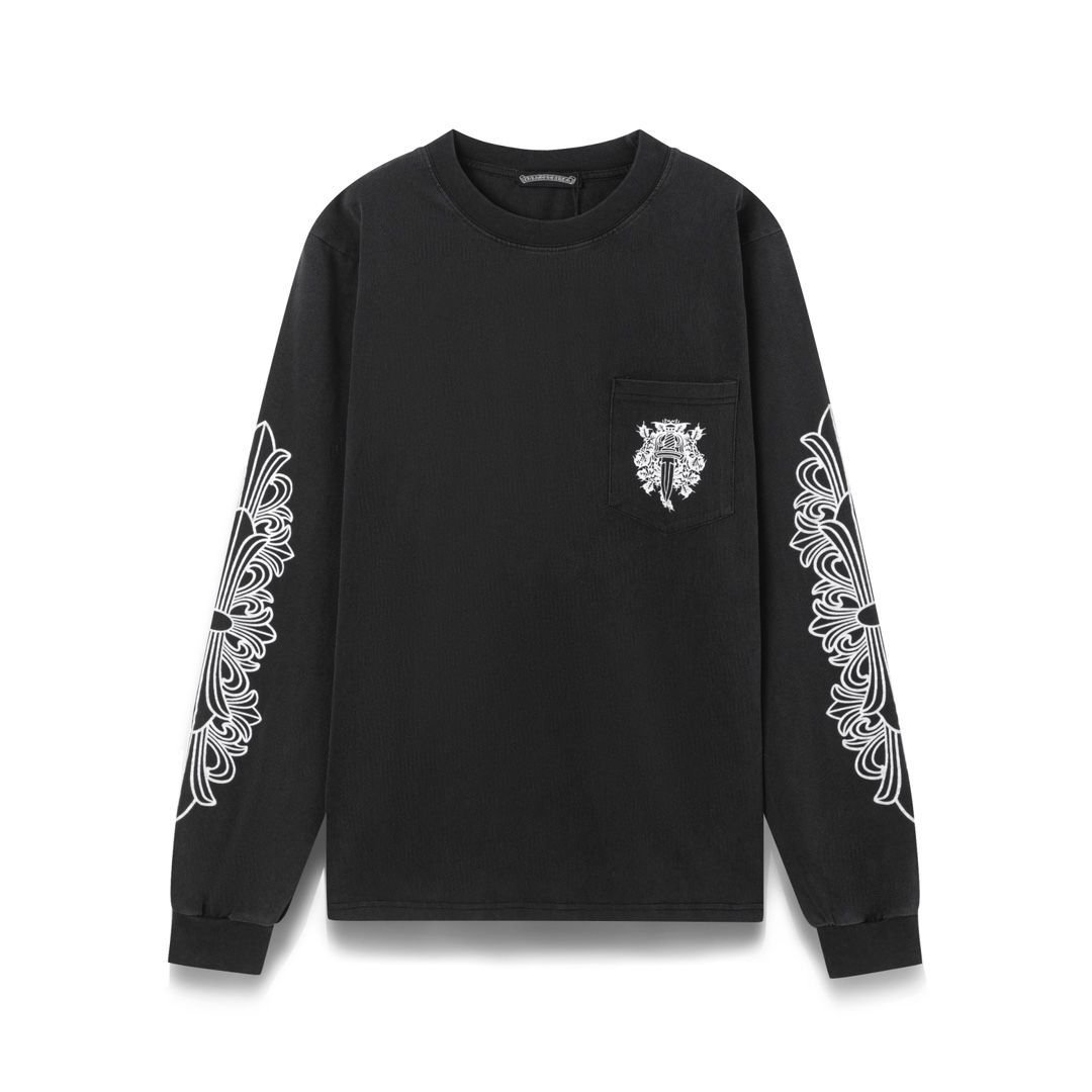 Luxury Cheap
 Chrome Hearts Clothing T-Shirt Black Printing Unisex Cotton Fall/Winter Collection Fashion Long Sleeve