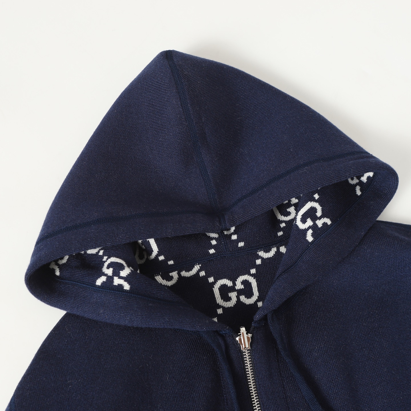 Gucci Men's Navy Blue Knit Jersey Zip-Up Hoodie with GG Pattern Lining 4 i1758392477726 5139 0 2