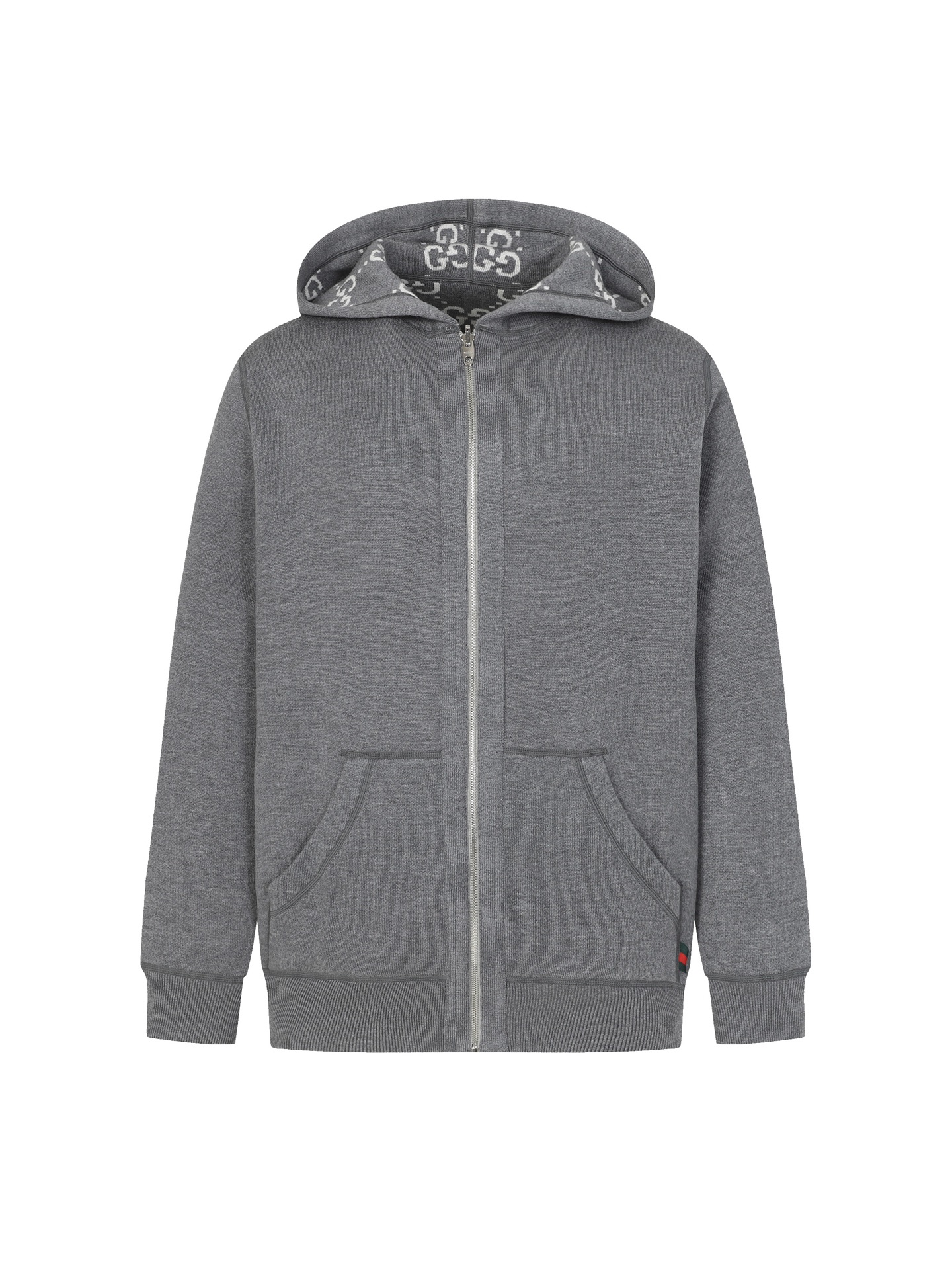 Gucci Grey Cotton Jersey Zip-Up Hoodie with GG Motif - Stylish & Comfy