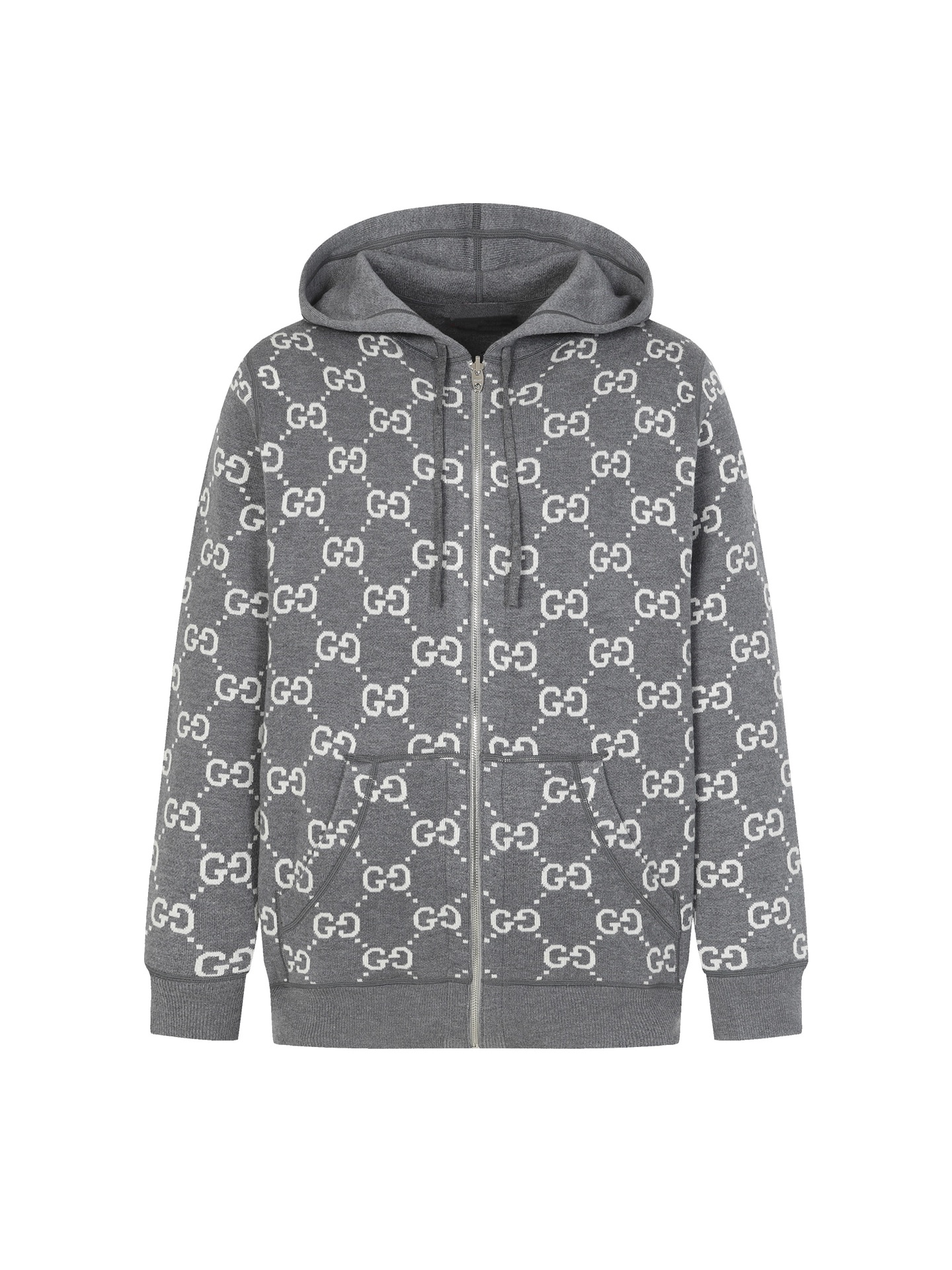 Gucci Gray Knitwear Jersey Sweatshirt with Signature GG Logo - Modern Fit