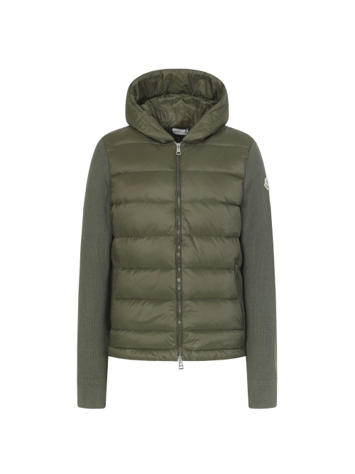 Moncler Men's Wool Knit & Down Padded Zip-Up Hoodie Jacket - Olive Green 1 Moncler Men’s Wool Knit & Down Padded Zip-Up Hoodie Jacket – Olive Green