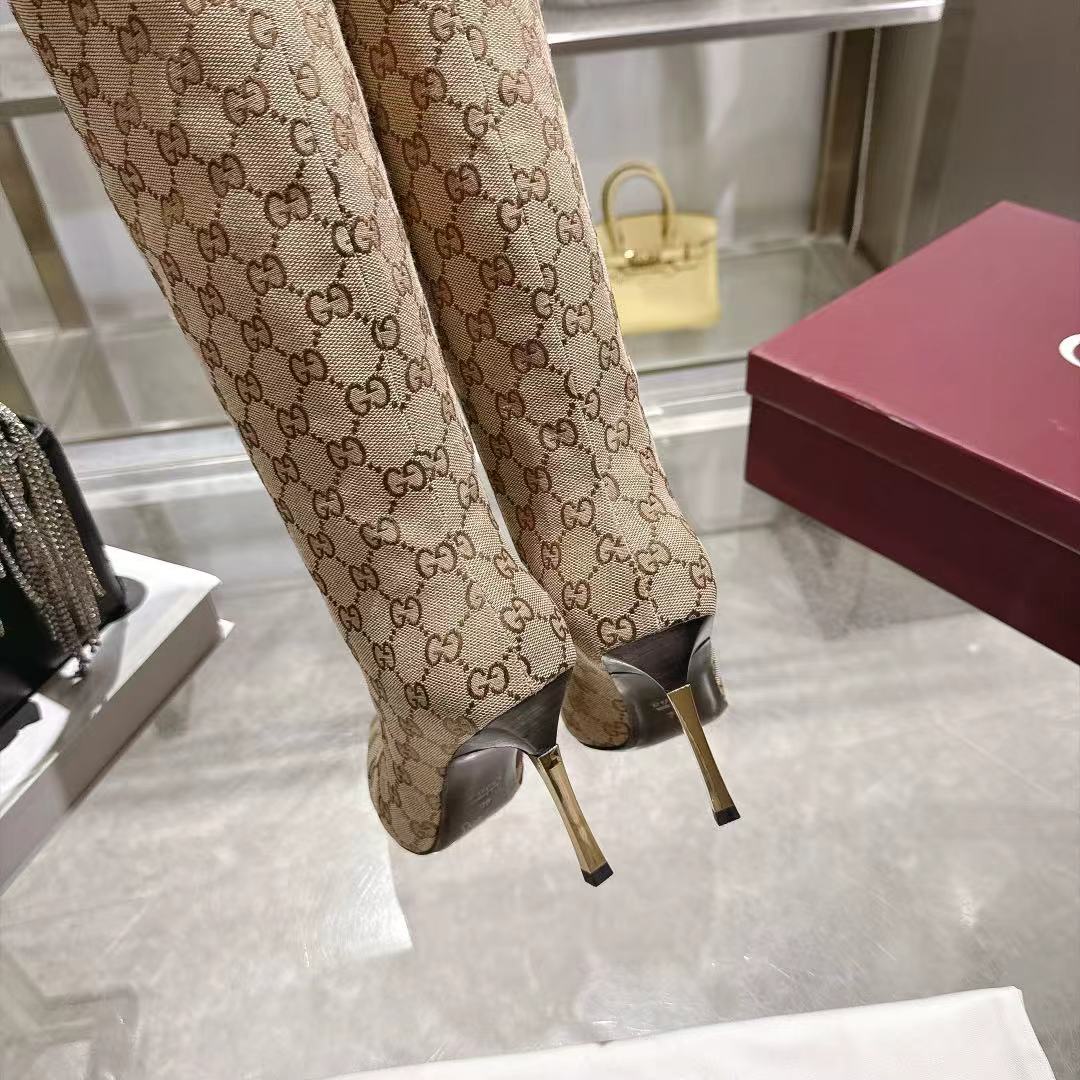 GUCCI Beige GG Bombshell Knee High Boots