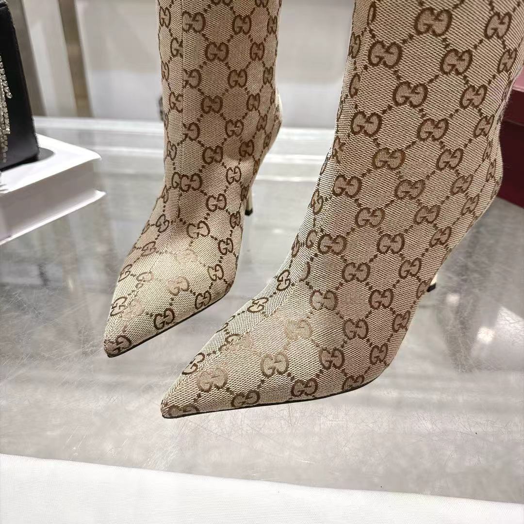 GUCCI Beige GG Bombshell Knee High Boots