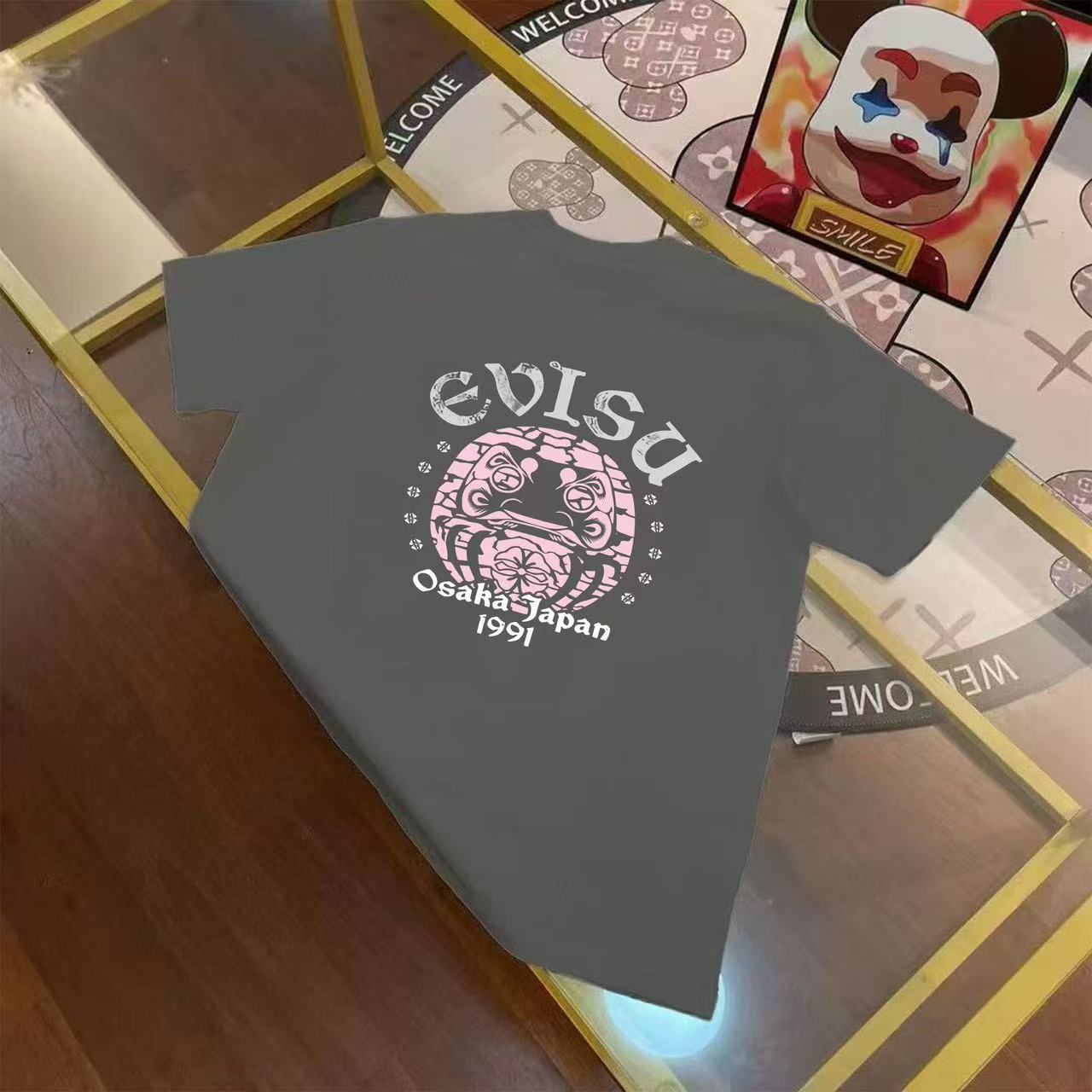 EVISU 福神 2025 新品 de verano, otoño e invierno para hombre, camiseta de manga corta con estampado de Dharma, tallas S-XXL…