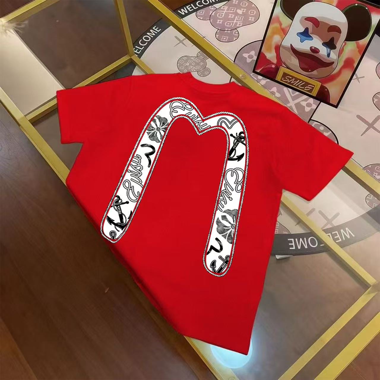 EVISU 福神 2025 新品 de verano, otoño e invierno para hombre, camiseta de manga corta con estampado grande M y pequeño Buda…