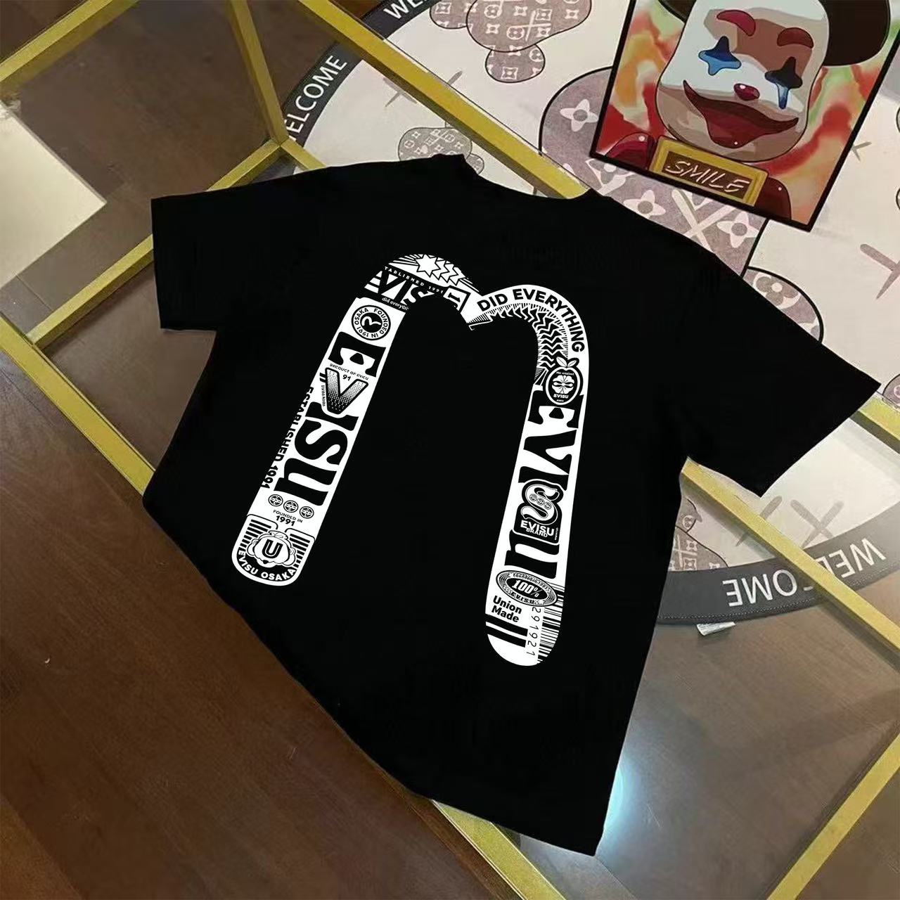 EVISU Fushin 2025 verano/otoño/invierno, nueva camiseta de manga corta para hombre con estampado grande M 100%. Tallas …