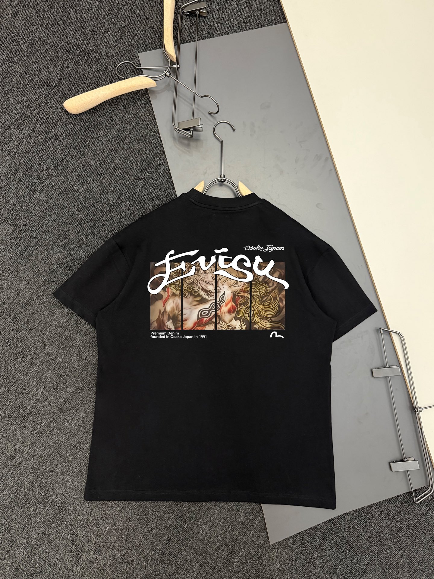 P65💵 EVISU Camiseta de manga corta de algodón pesado de 300 gramos, nuevo modelo de principios de primavera …