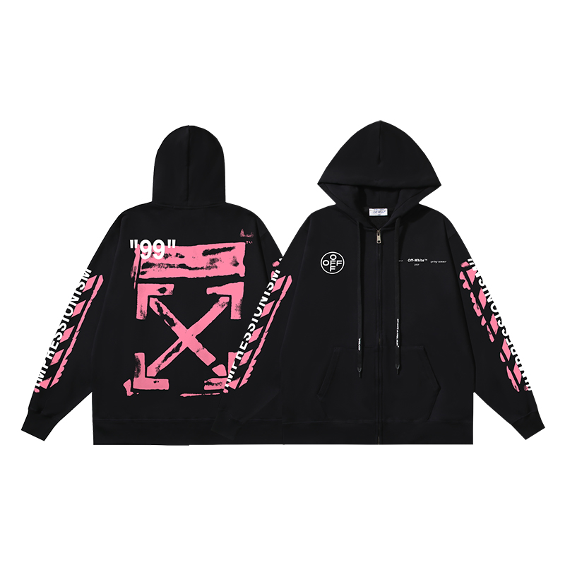 1317#P140 OFF-WHITE sudadera con capucha de algodón puro de 420g con estampado de graffiti de flecha rosa y número 99 n…
