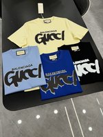 Gucci Clothing T-Shirt Top 1:1 Replica
 Beige Black Blue Doodle Light White Cotton Summer Collection