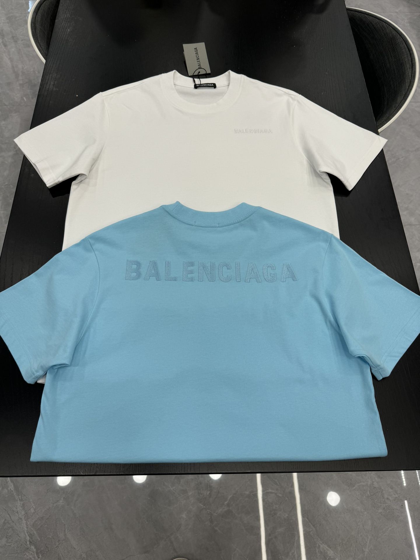 Balenciaga Clothing T-Shirt Black Blue White Men Cotton Vintage Short Sleeve