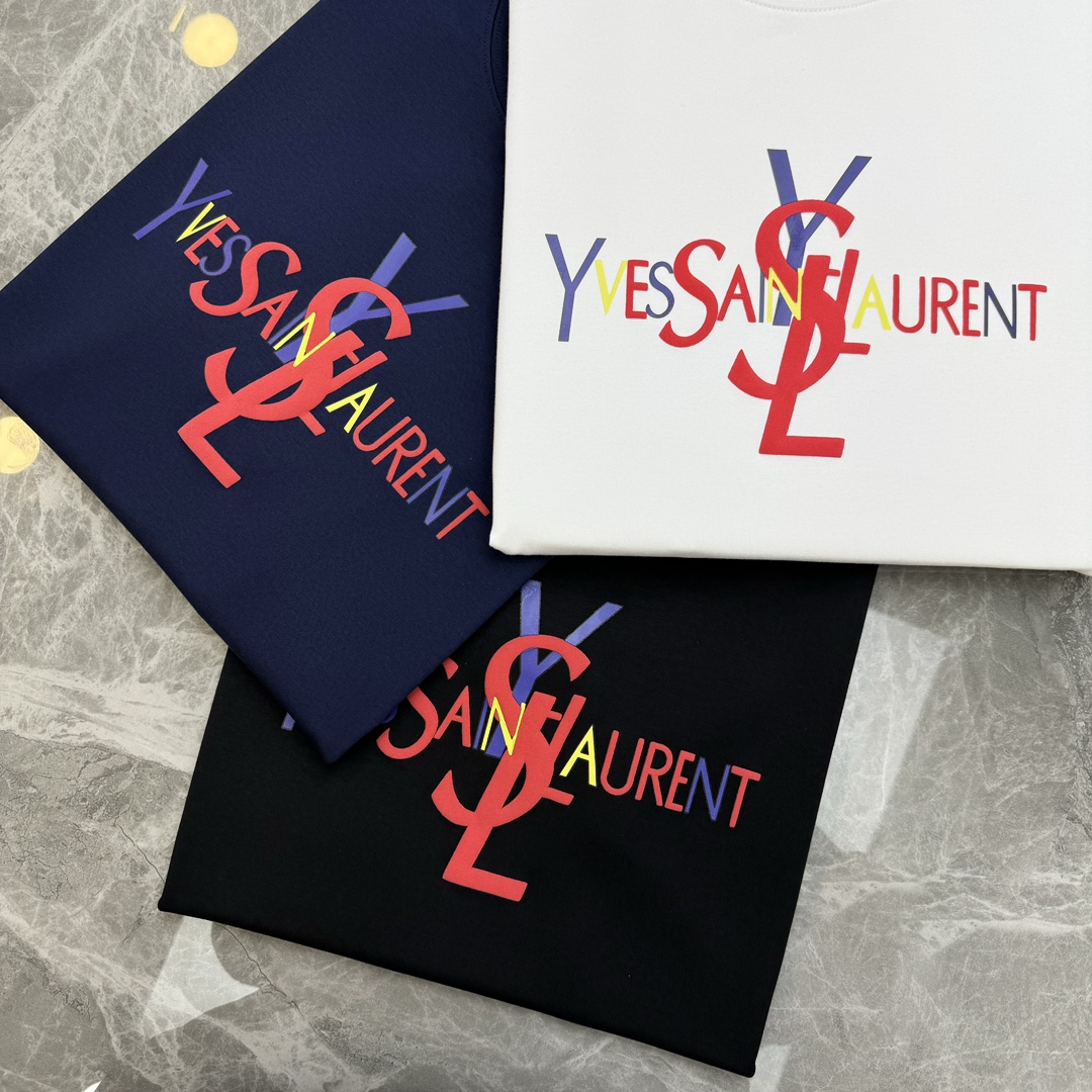 ️YSL*圣罗兰*24s新款莫代尔T恤.胸口杨树林字母色彩烫画设计.干净利落！高级独家定制300g莫代尔