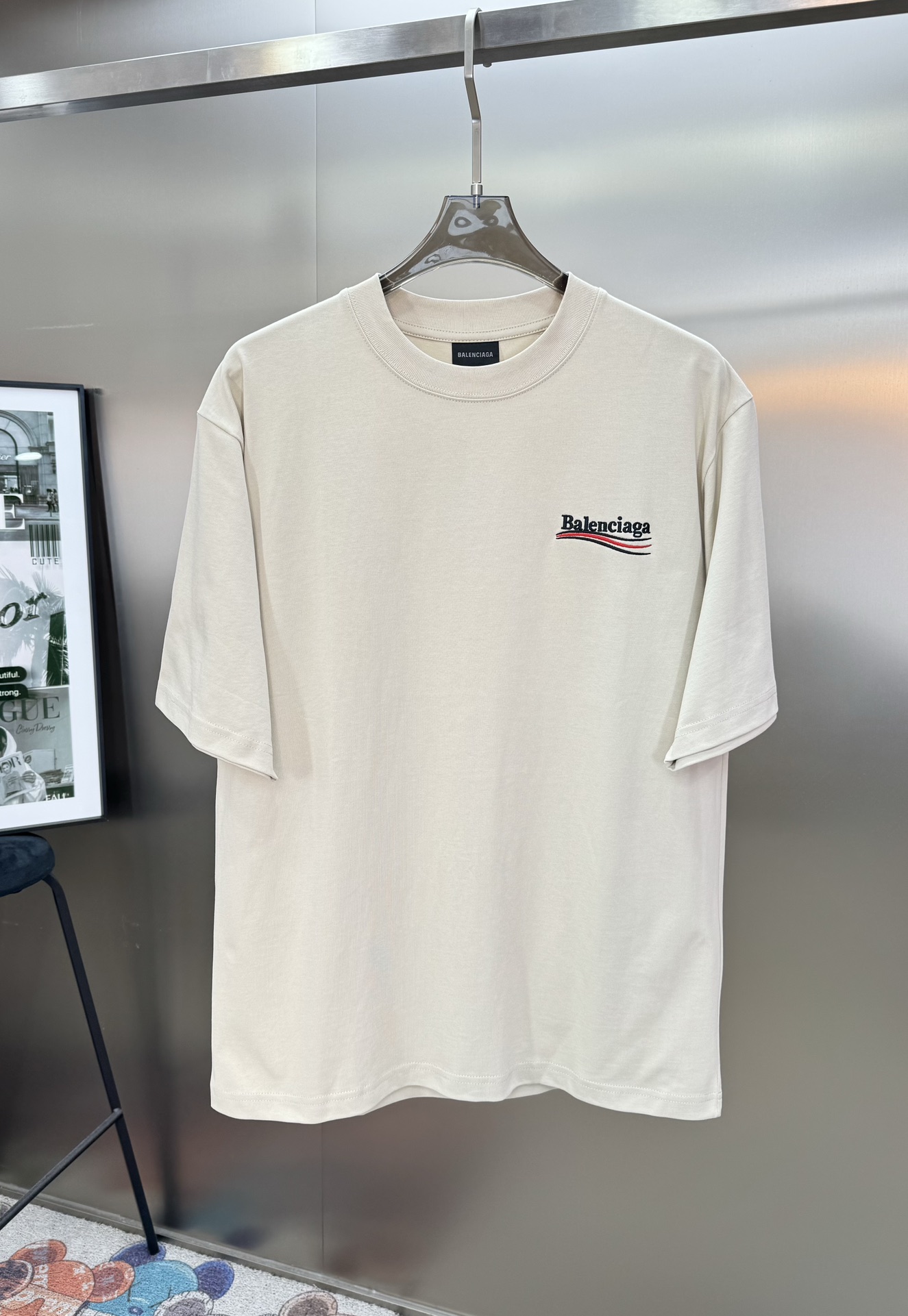 Balenciaga Kleidung T-Shirt Beige Weiß Unisex Baumwolle Kurzarm