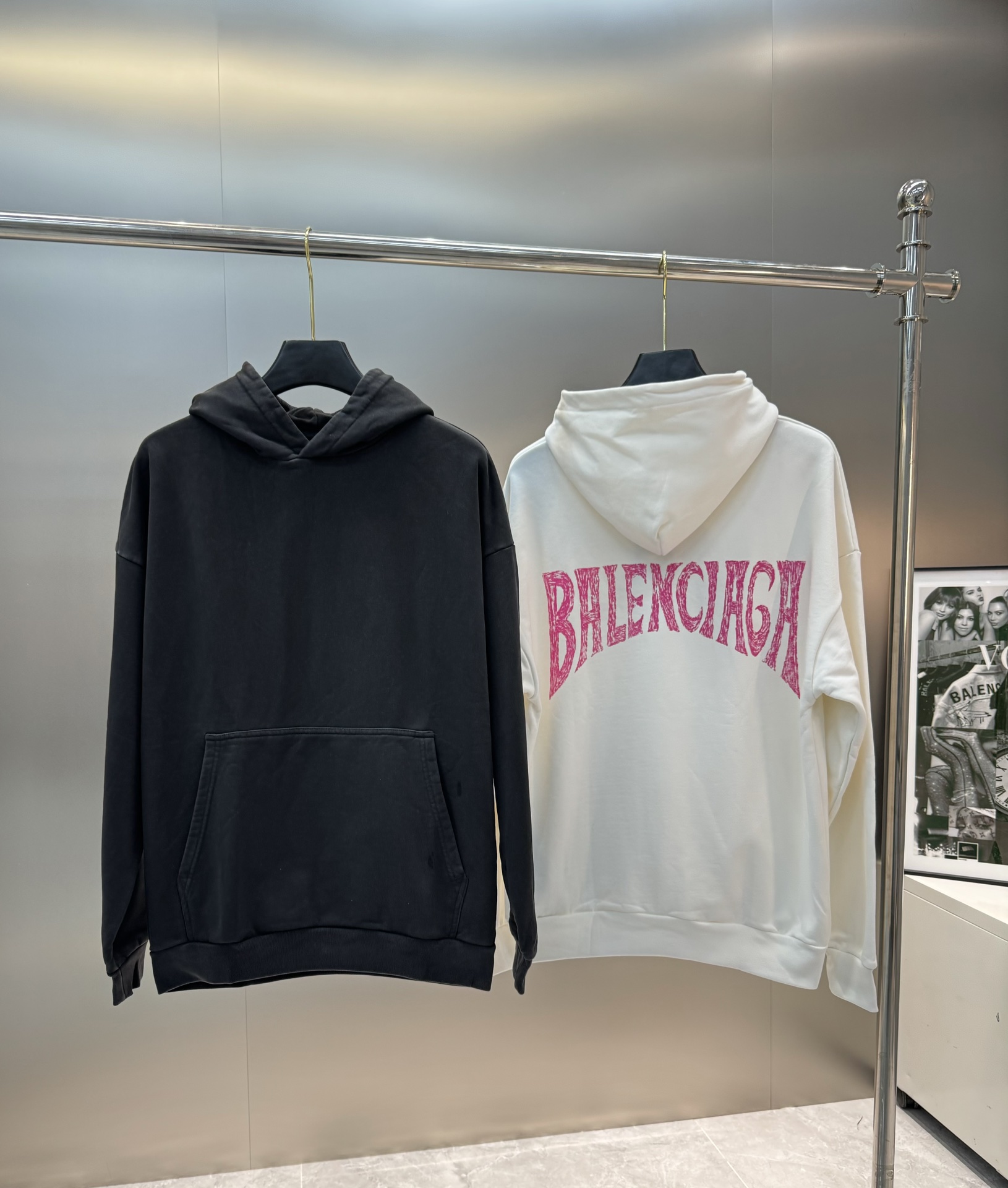 Balenciaga Kleding Pullover Sweatshirts Zwart Doodle Wit Afdrukken Unisex Herfstcollectie Bovenzijde met capuchon